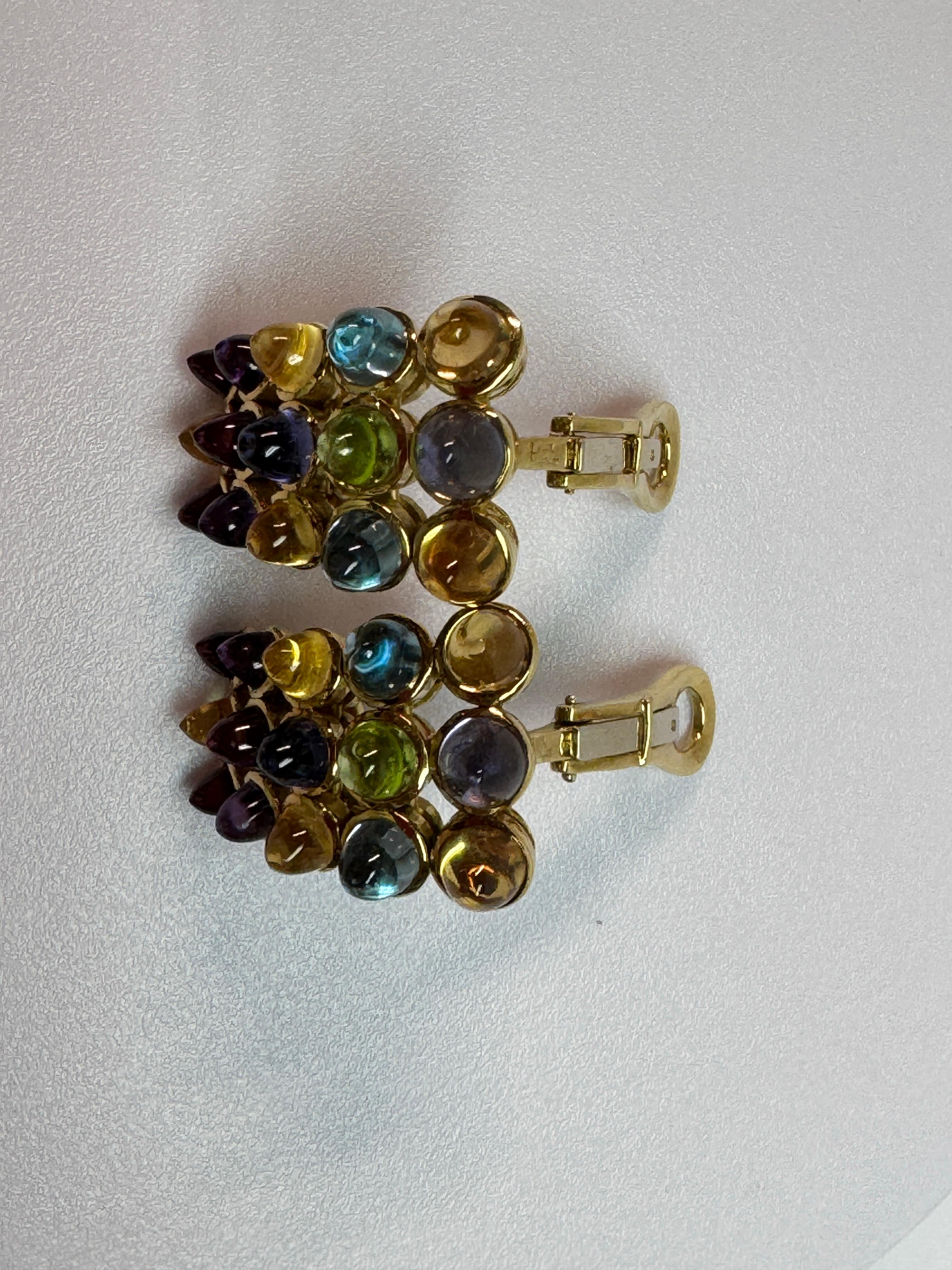 Laura Munder Clip-On Earrings in Yellow Gold with Multi-Gemstones. For Sale 4