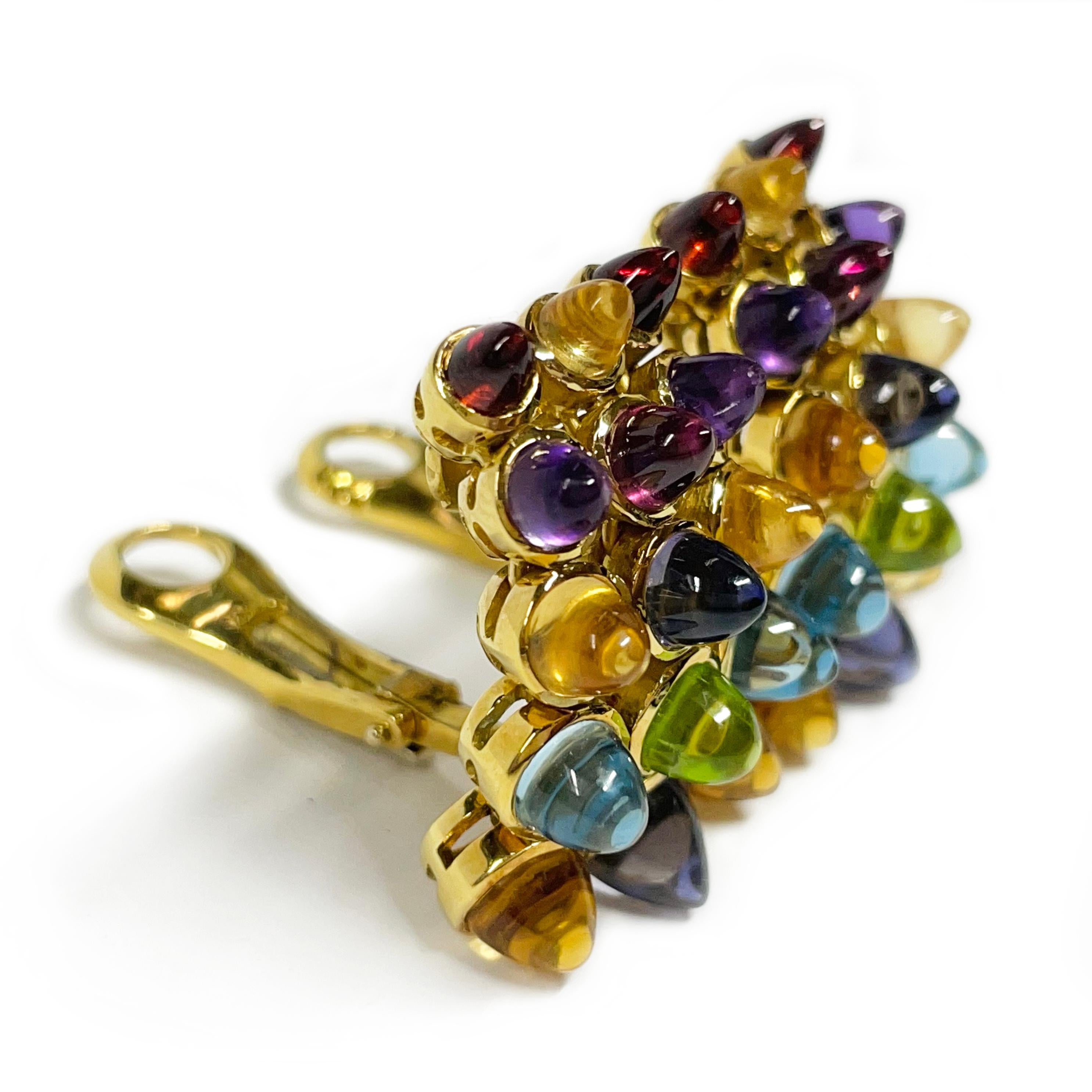 Contemporary Laura Munder Clip-On Earrings in Yellow Gold with Multi-Gemstones. For Sale