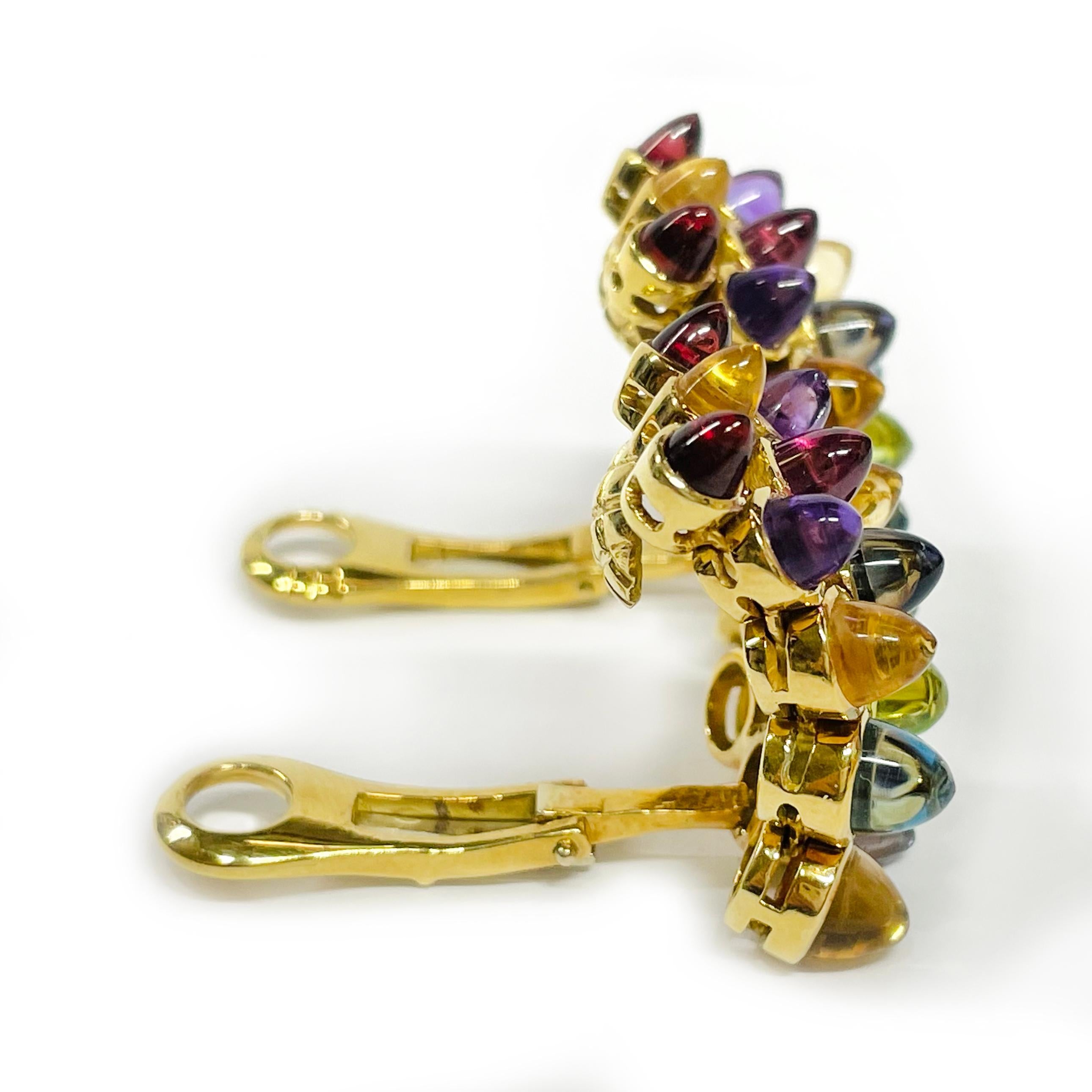 Round Cut Laura Munder Clip-On Earrings in Yellow Gold with Multi-Gemstones. For Sale