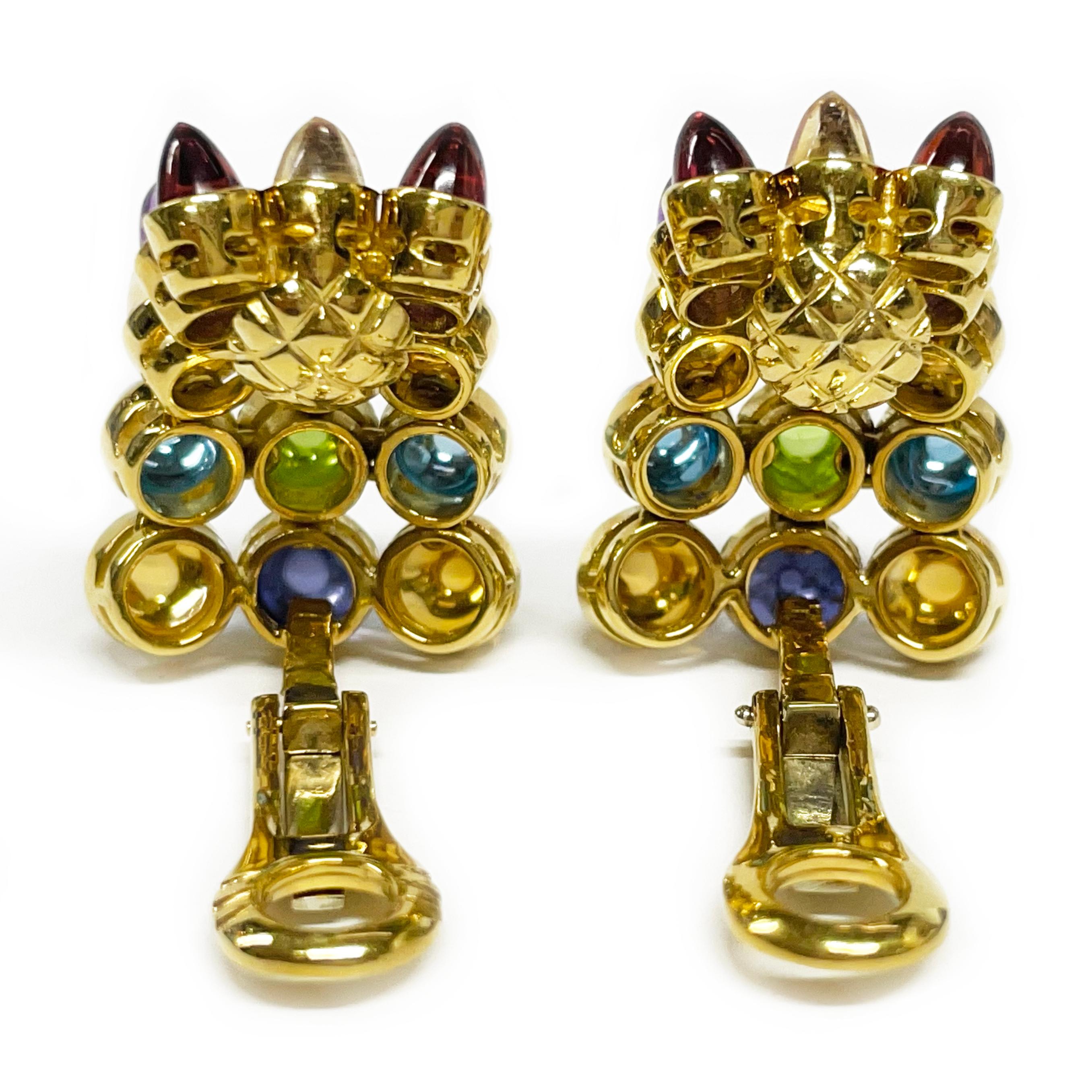 Laura Munder Clip-On Earrings in Yellow Gold with Multi-Gemstones. In Good Condition For Sale In Palm Desert, CA