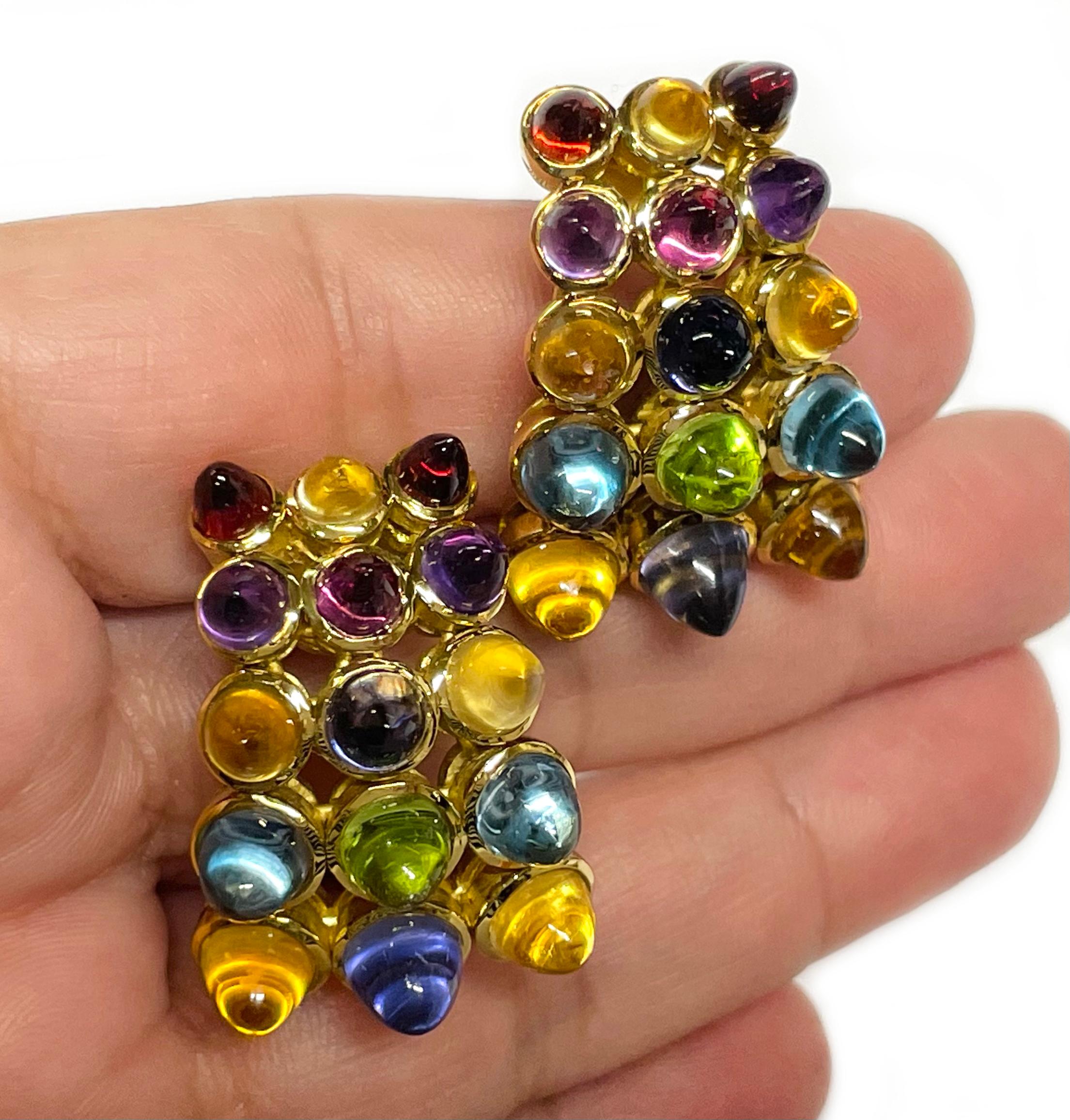 Women's or Men's Laura Munder Clip-On Earrings in Yellow Gold with Multi-Gemstones. For Sale