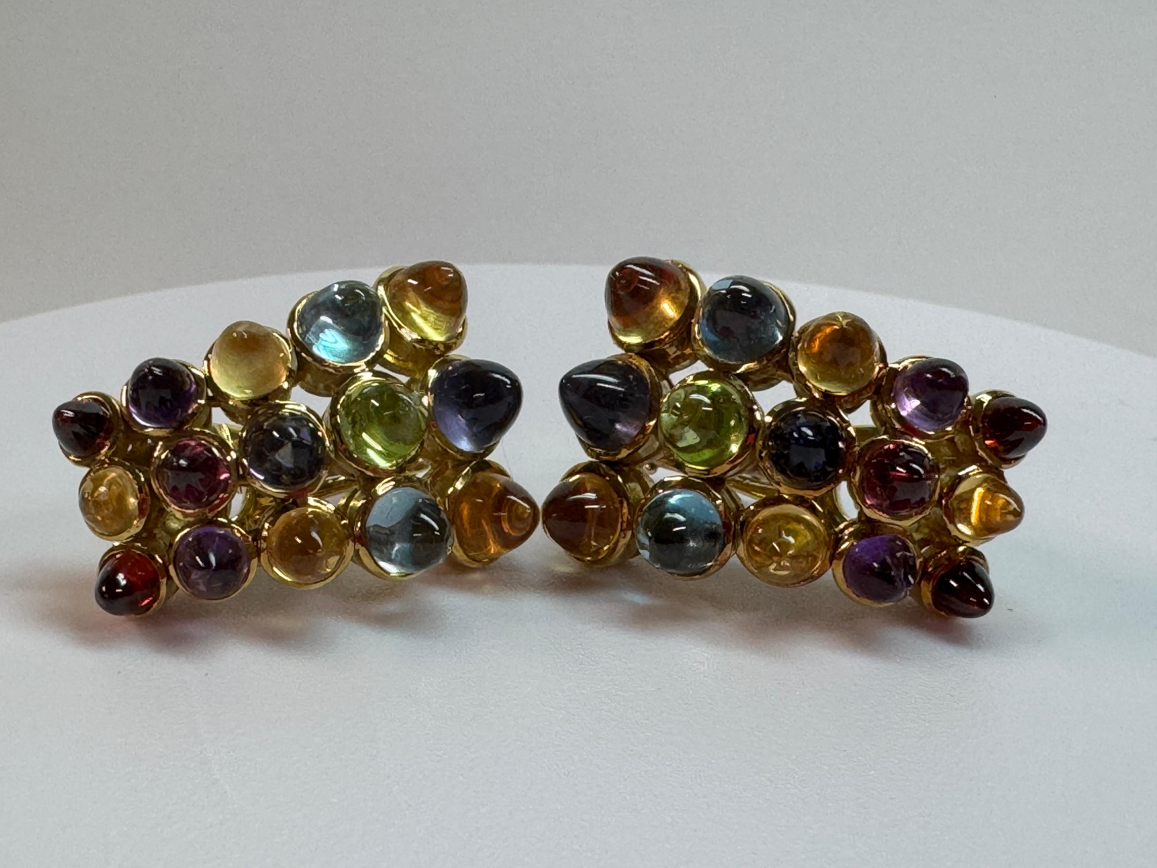 Laura Munder Clip-On Earrings in Yellow Gold with Multi-Gemstones. For Sale 2