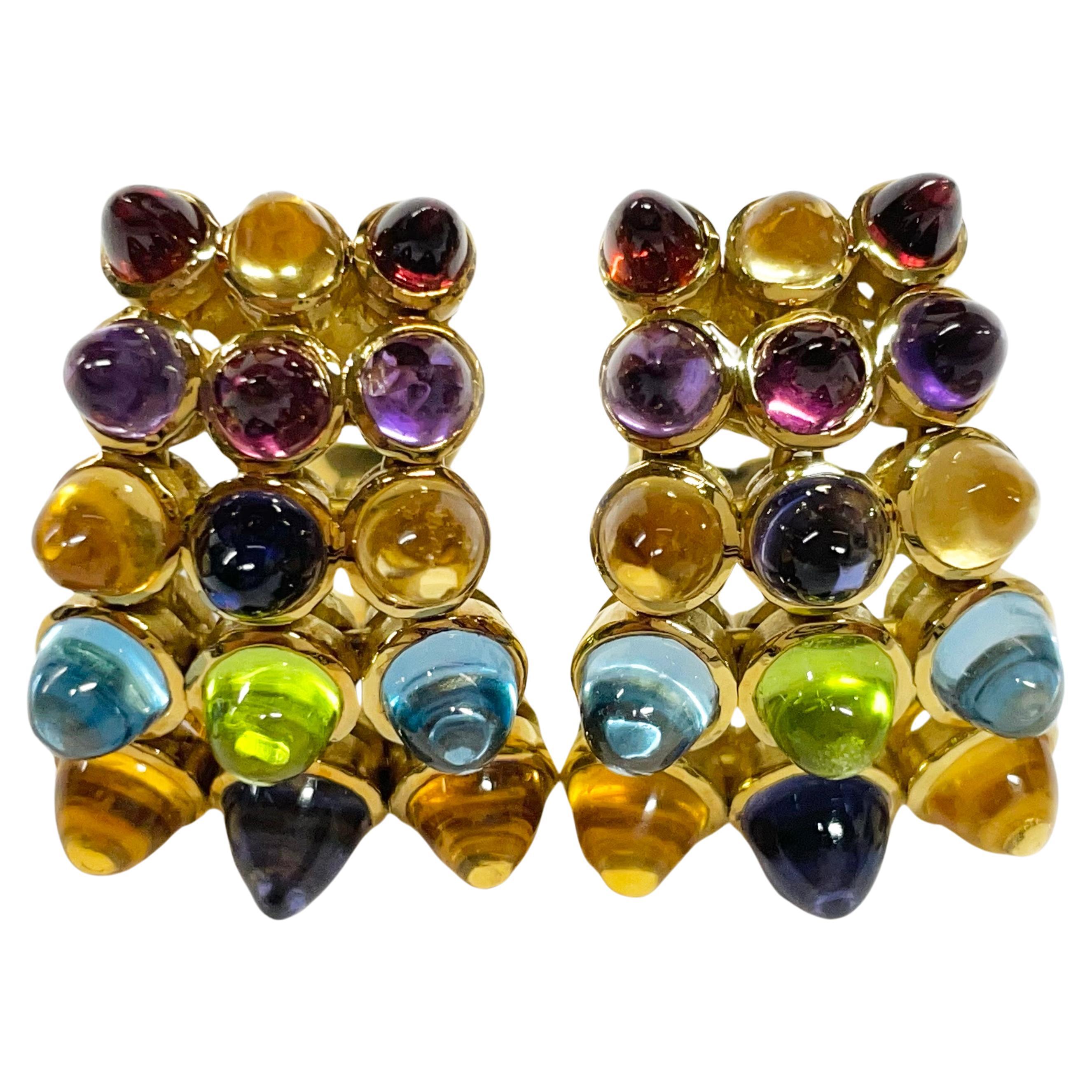 Laura Munder Clip-On Earrings in Yellow Gold with Multi-Gemstones.