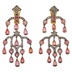 Laura Munder Diamond and Orange-Pink Sapphire Clip Earrings in 18k Yellow Gold