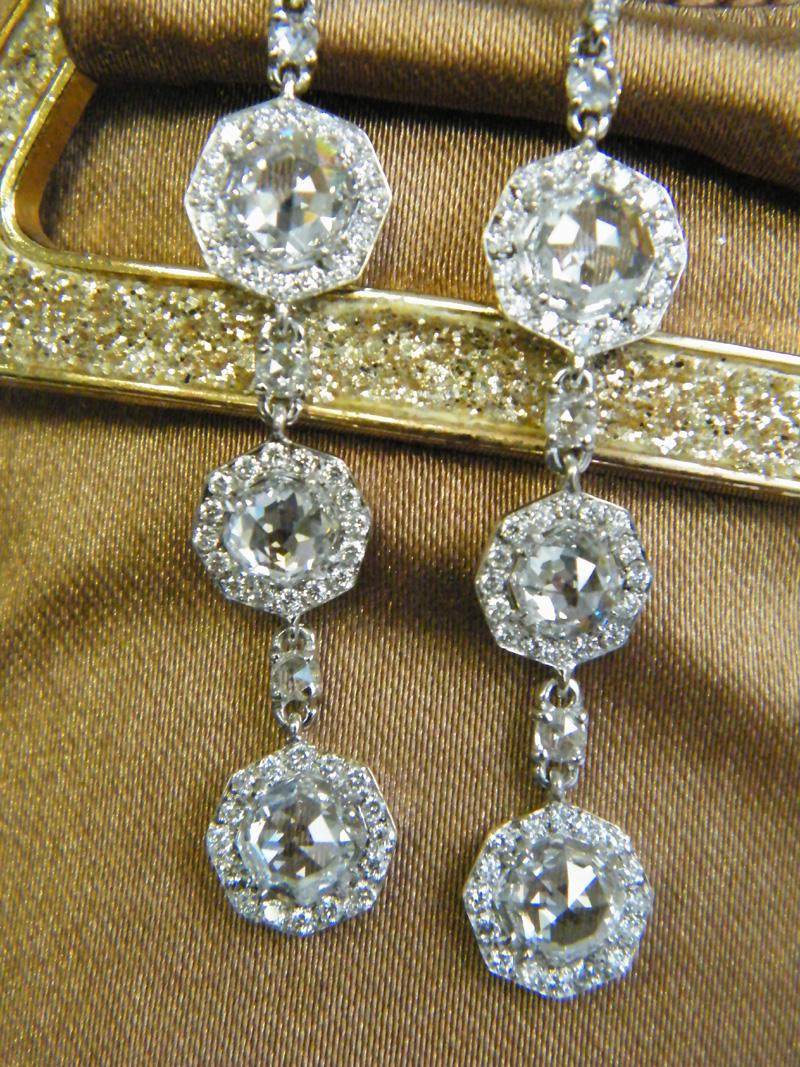 Rose Cut Laura Munder Diamond Drop White Gold Earrings For Sale