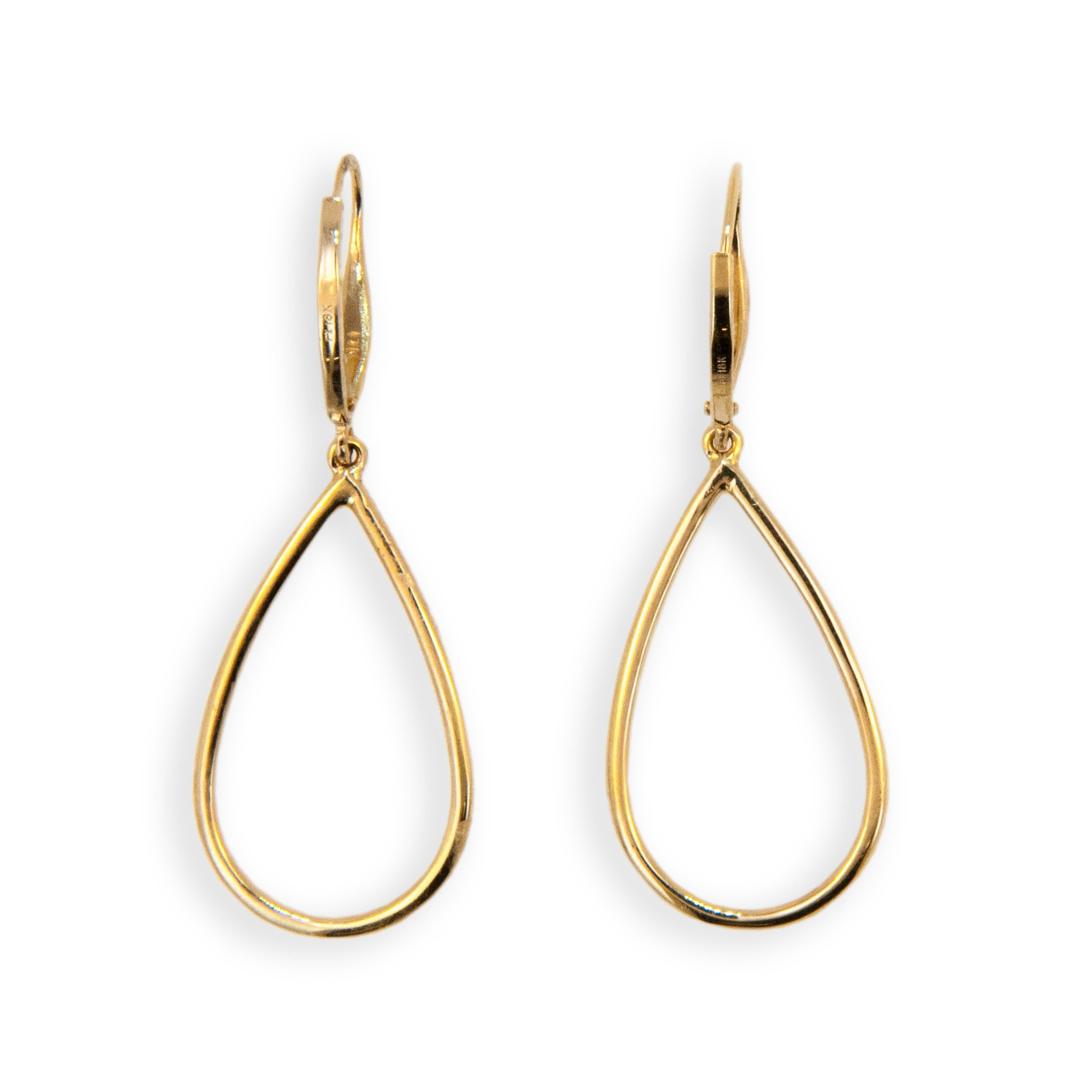 18 karat yellow gold small tear drop earring set with 86 1.0 mm diamonds .44 carats total weight. Lever backs. 