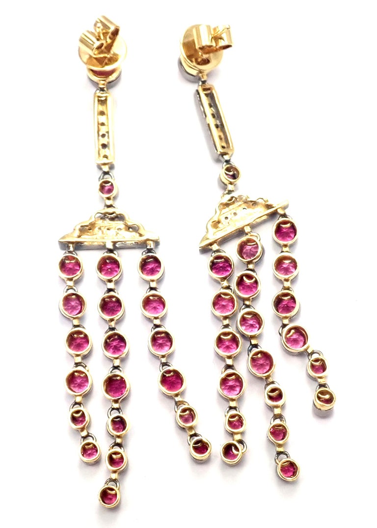 Rose Cut Laura Munder Diamond Pink Sapphire Yellow Gold Dangle Earrings For Sale