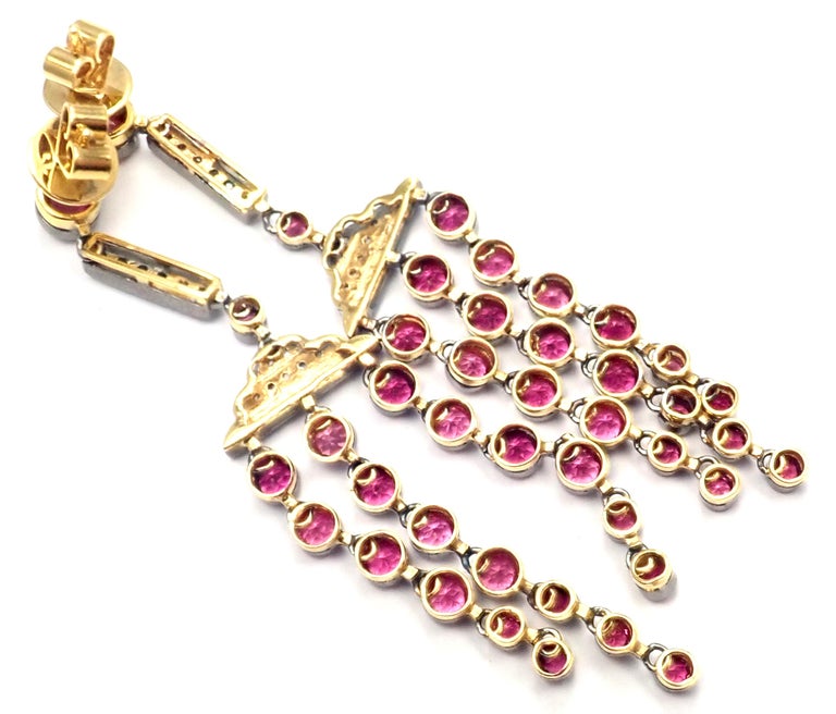 Laura Munder Diamond Pink Sapphire Yellow Gold Dangle Earrings For Sale 1