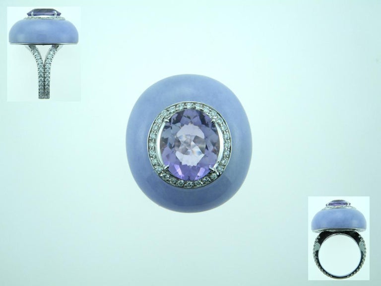 Laura Munder Lavender Jade Amethyst Diamond White Gold Ring In New Condition For Sale In West Palm Beach, FL