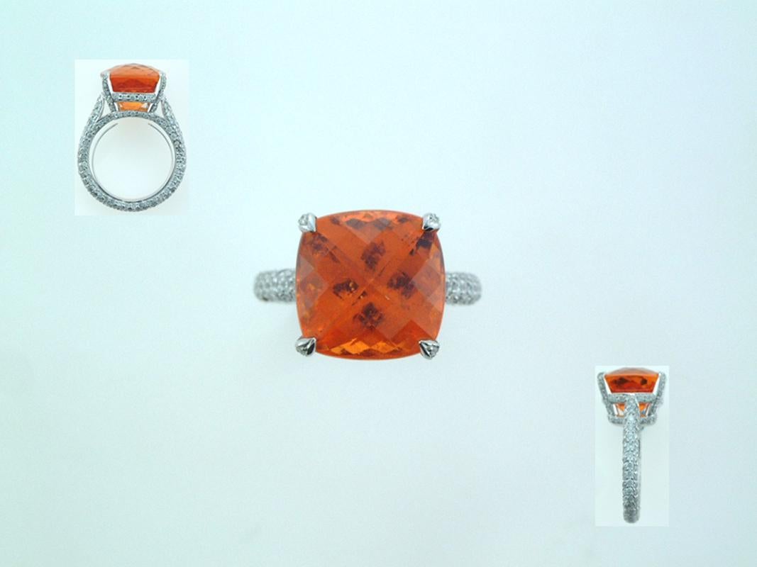 Laura Munder Mandarin Garnet Diamond White Gold Ring In New Condition For Sale In West Palm Beach, FL