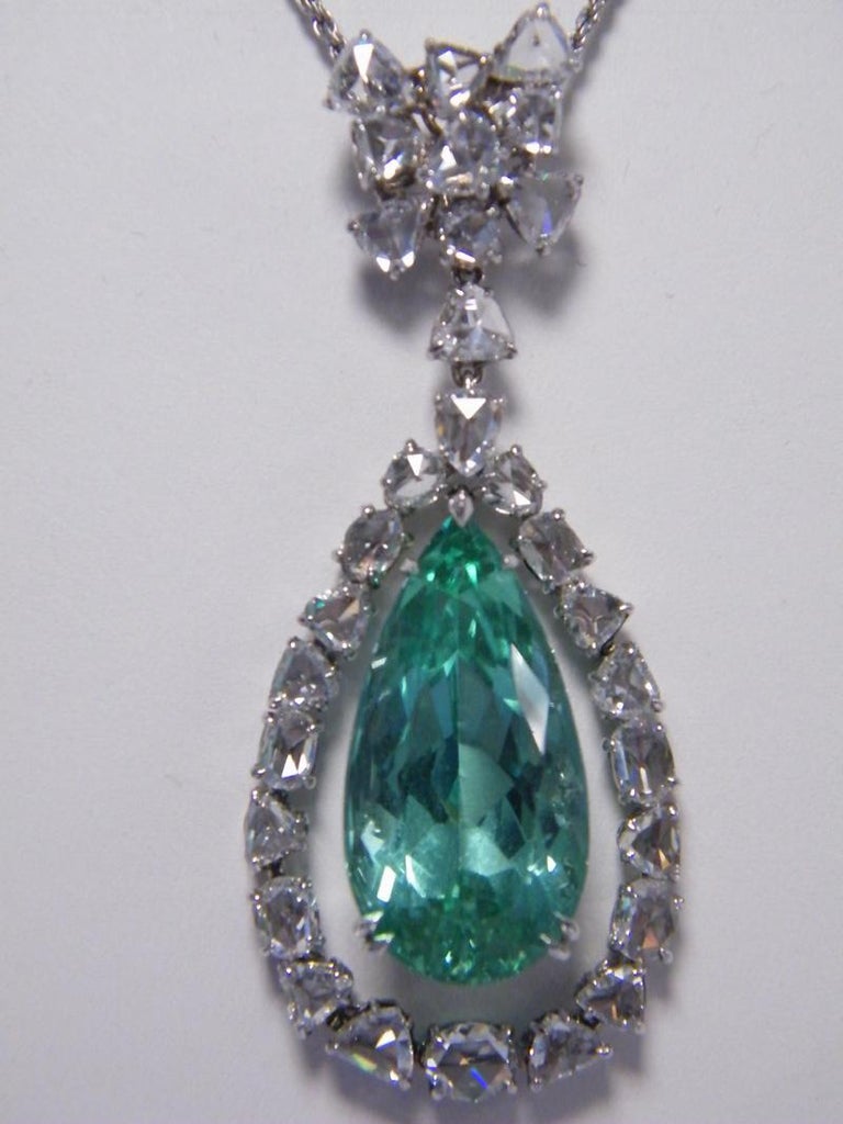 Laura Munder Mint Green Tourmaline Rose Cut Diamonds White Gold Necklace In New Condition For Sale In West Palm Beach, FL