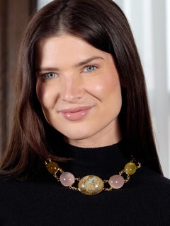 Laura Munder Multi-Gem Opal Cabochon 14 Karat Yellow Gold Station Necklace