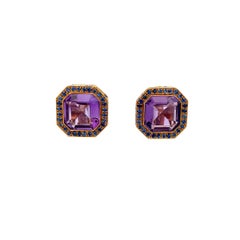 Laura Munder Octagon Amethyst & Blue Sapphire Earrings 18K Yellow Gold