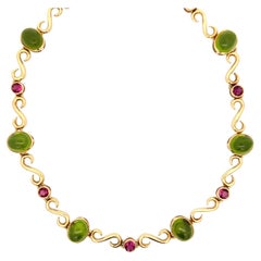 Laura Munder Collier péridot et tourmaline rose Or jaune 18K