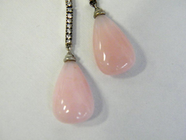 Laura Munder Pink Opal Diamond Drop White Gold Necklace In New Condition For Sale In West Palm Beach, FL