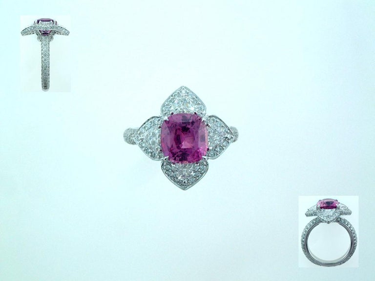 Laura Munder Pink Sapphire Diamond White Gold Ring In New Condition For Sale In West Palm Beach, FL