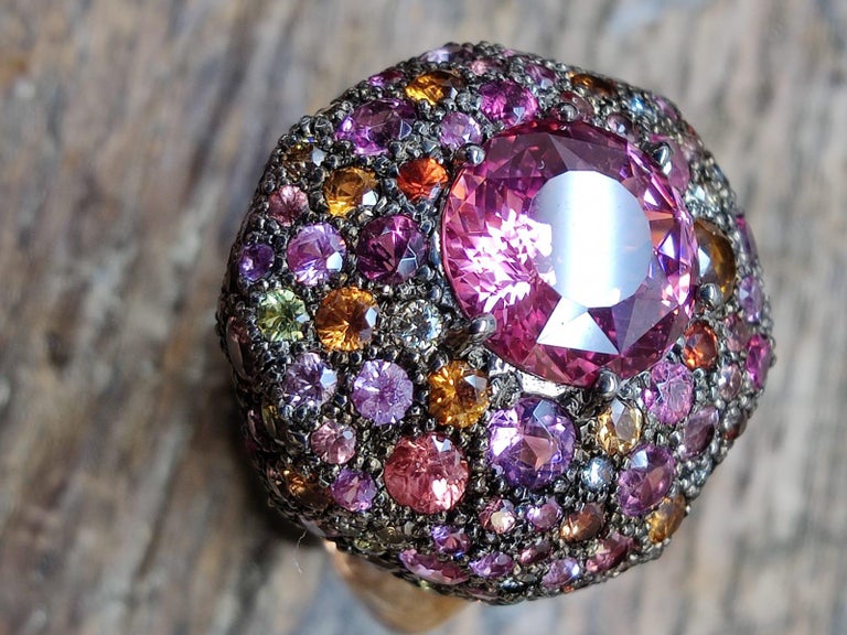 Laura Munder Pink Spinel Diamond Sapphire Tourmaline Citrine Fashion Ring For Sale 2