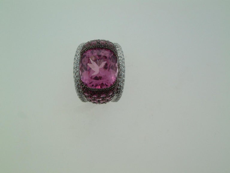 Laura Munder Pink Tourmaline Pink Sapphire Diamond Blackened White Gold Ring In New Condition In West Palm Beach, FL