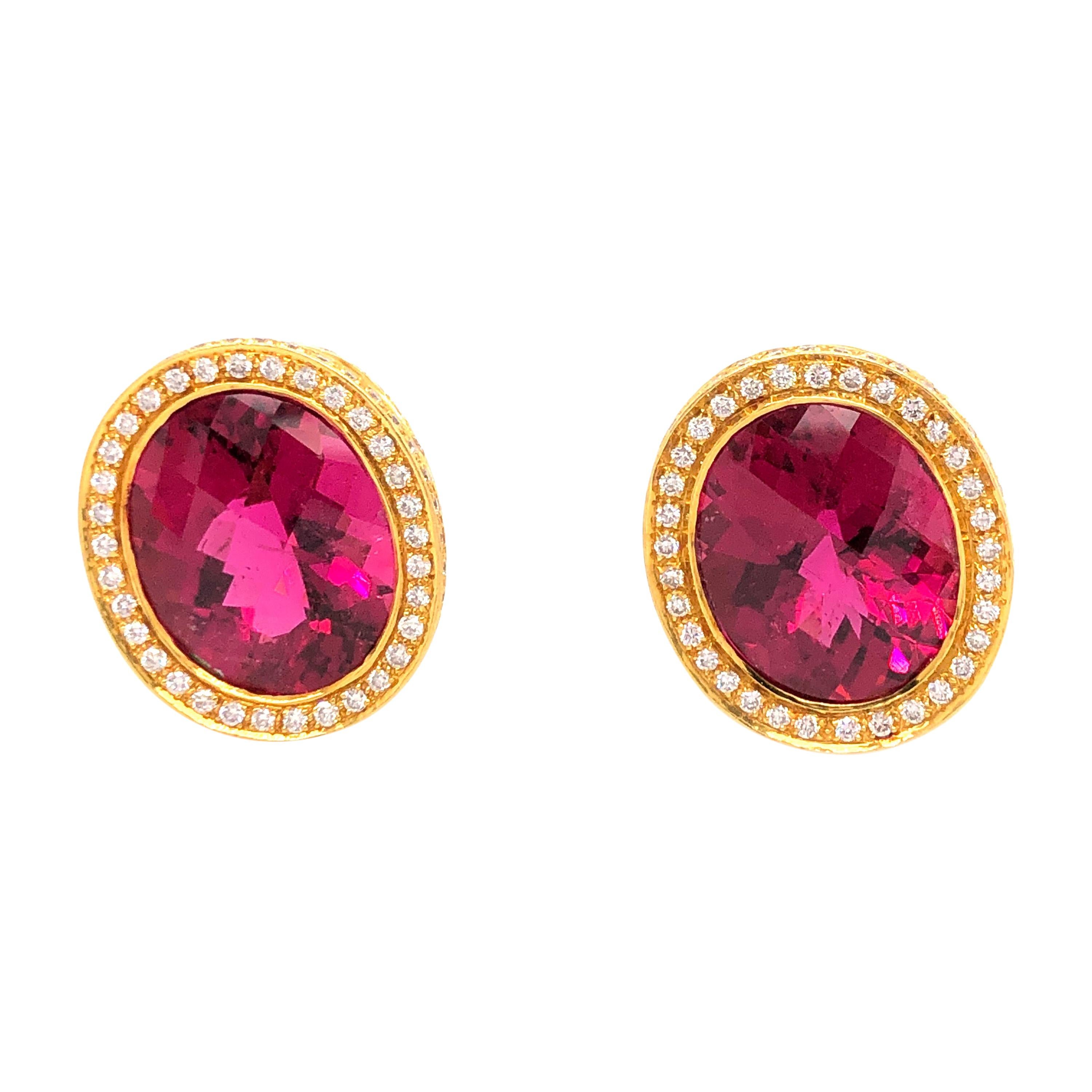 Laura Munder Rubellite and Diamond Earrings