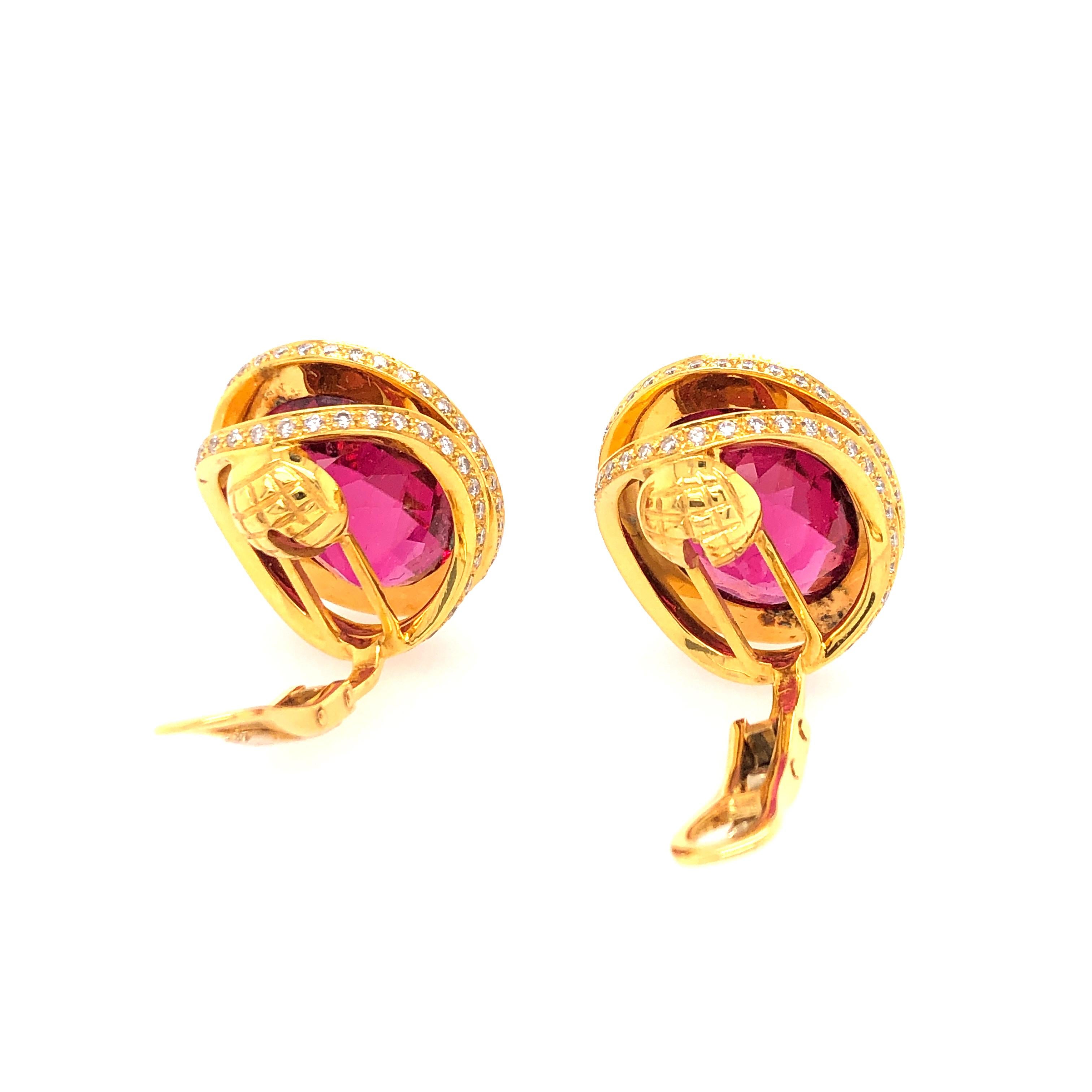 Oval Cut Laura Munder Rubellite and Diamond Earrings