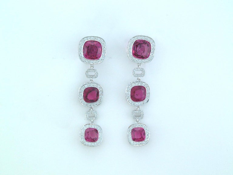 Laura Munder Rubellite Diamond White Gold Earrings In New Condition For Sale In West Palm Beach, FL
