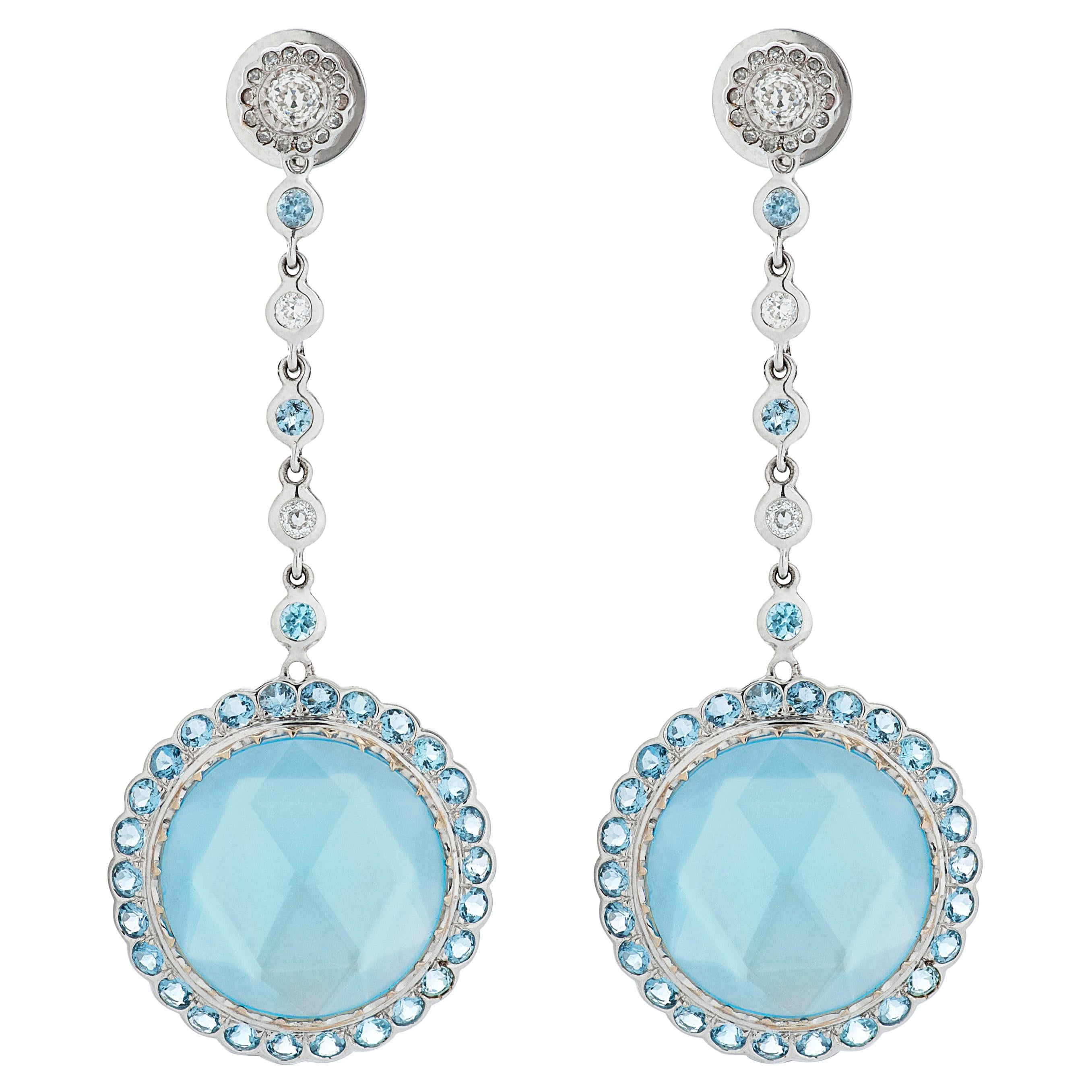 Laura Munder Topaz, Diamond and Mother of Pearl Dangle Earrings in 18KW Gold