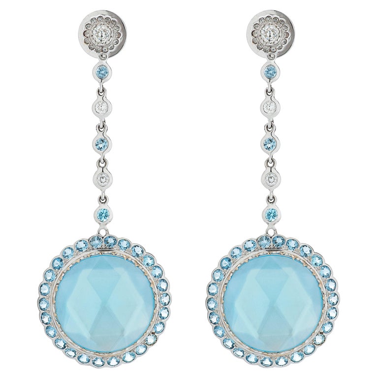 Laura Munder Topaz, Diamond and Mother of Pearl Dangle Earrings in 18KW Gold For Sale