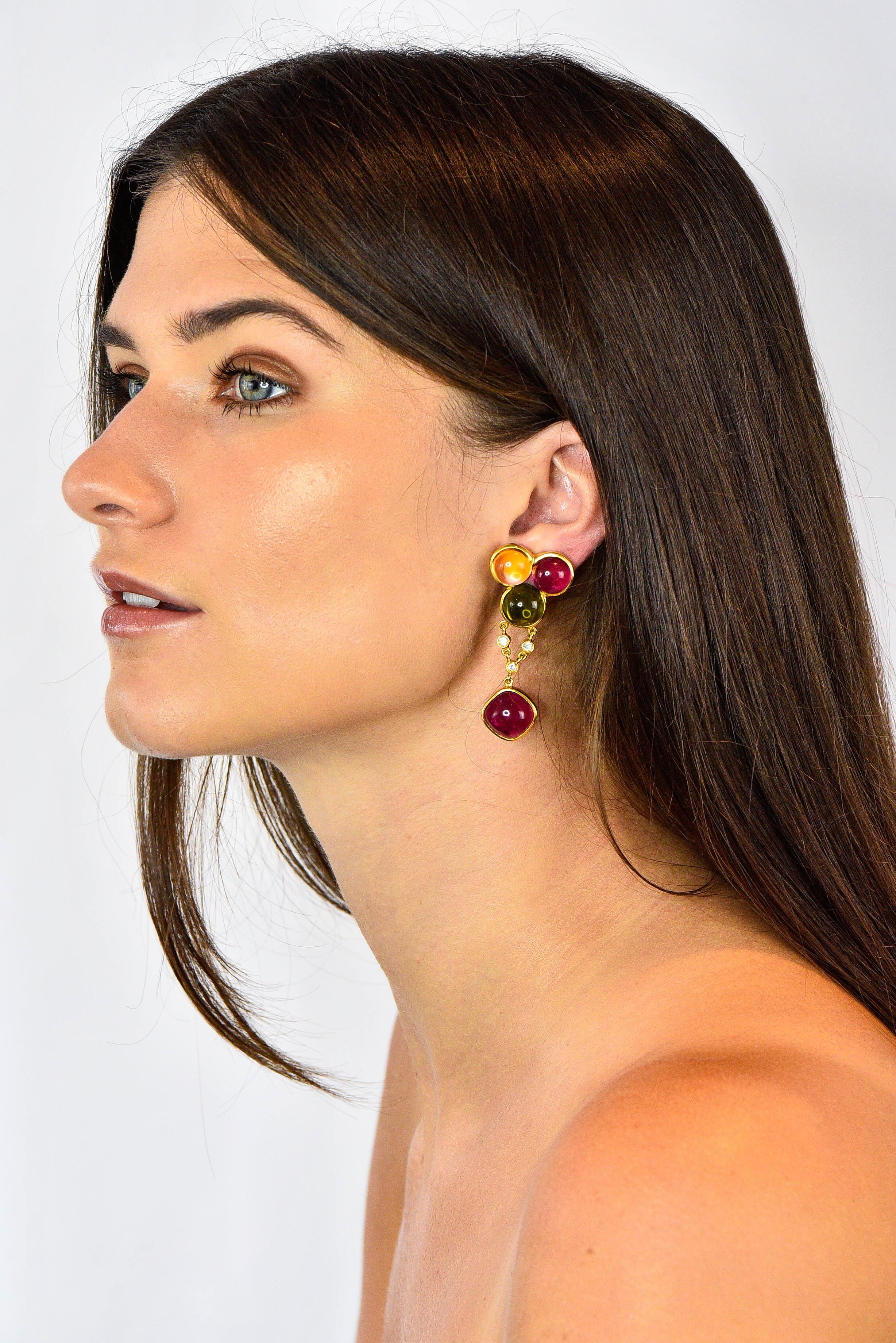 Laura Munder Tourmaline Peridot Citrine Diamond 18 Karat Gold Drop Earrings 4