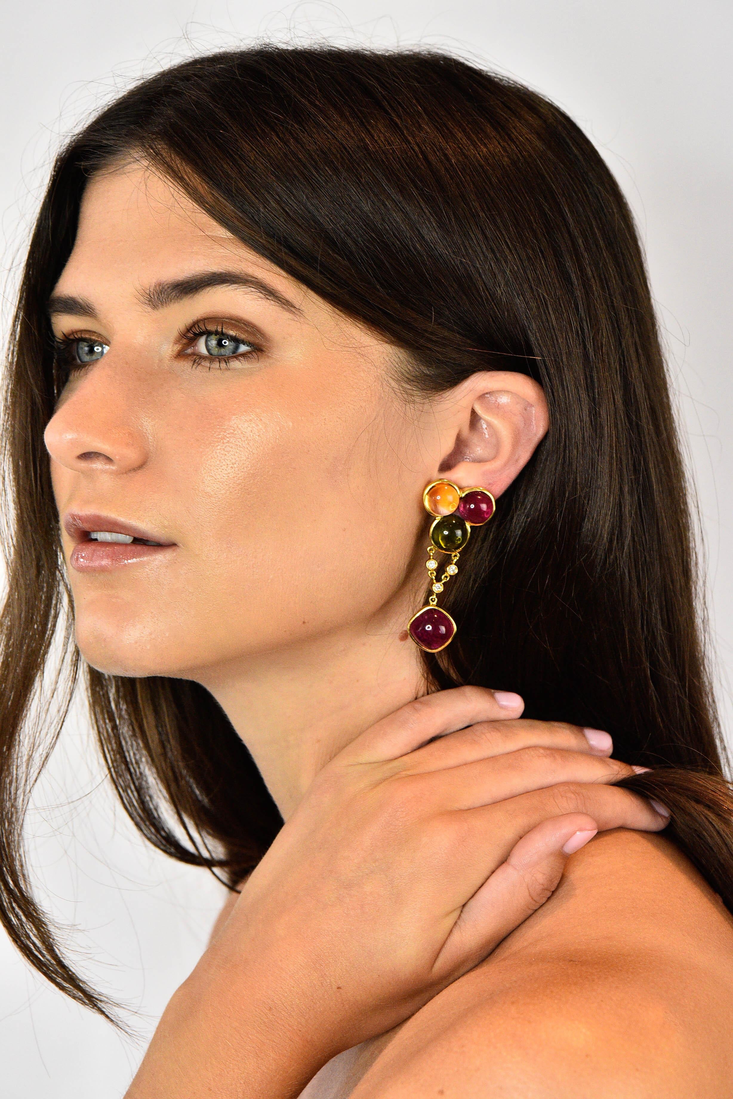 Laura Munder Tourmaline Peridot Citrine Diamond 18 Karat Gold Drop Earrings 5
