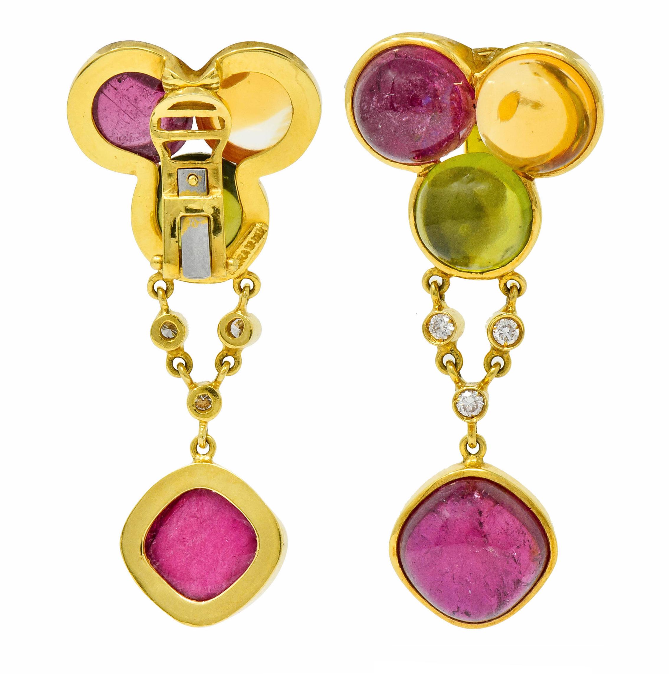 Laura Munder Tourmaline Peridot Citrine Diamond 18 Karat Gold Drop Earrings 2