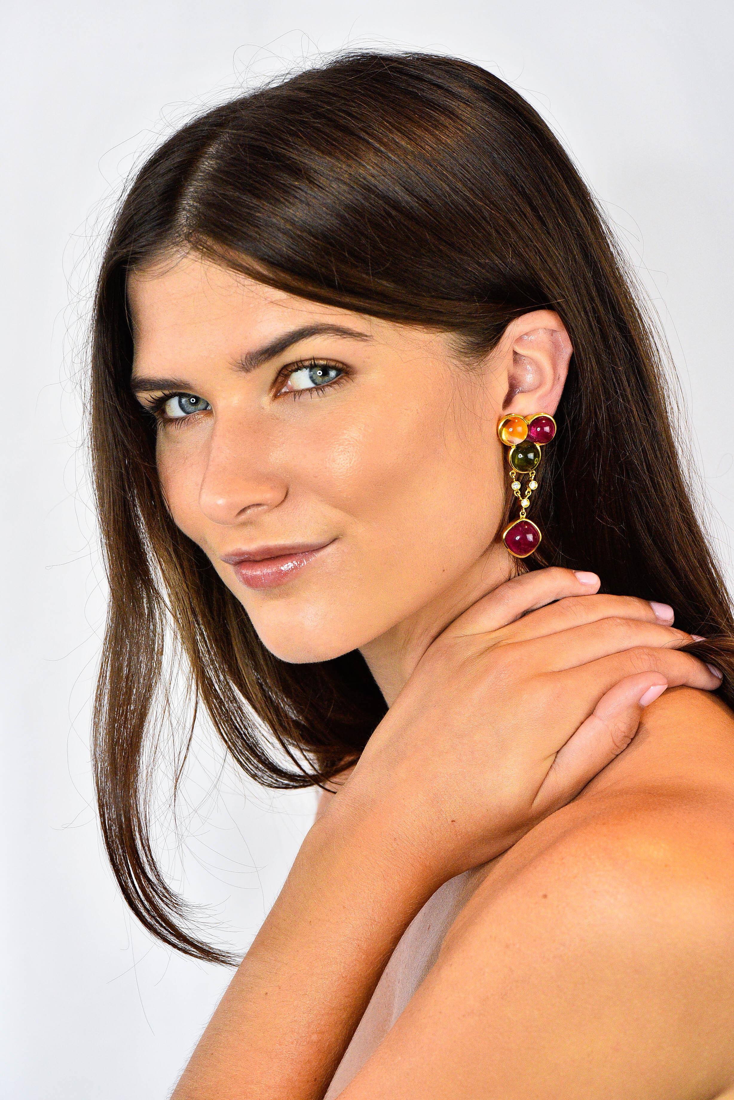 Laura Munder Tourmaline Peridot Citrine Diamond 18 Karat Gold Drop Earrings 3