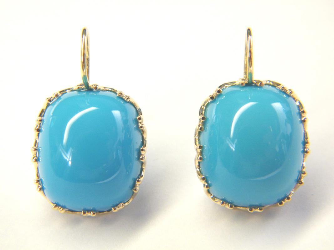 Laura Munder Turquoise Yellow Gold Earrings In New Condition In West Palm Beach, FL