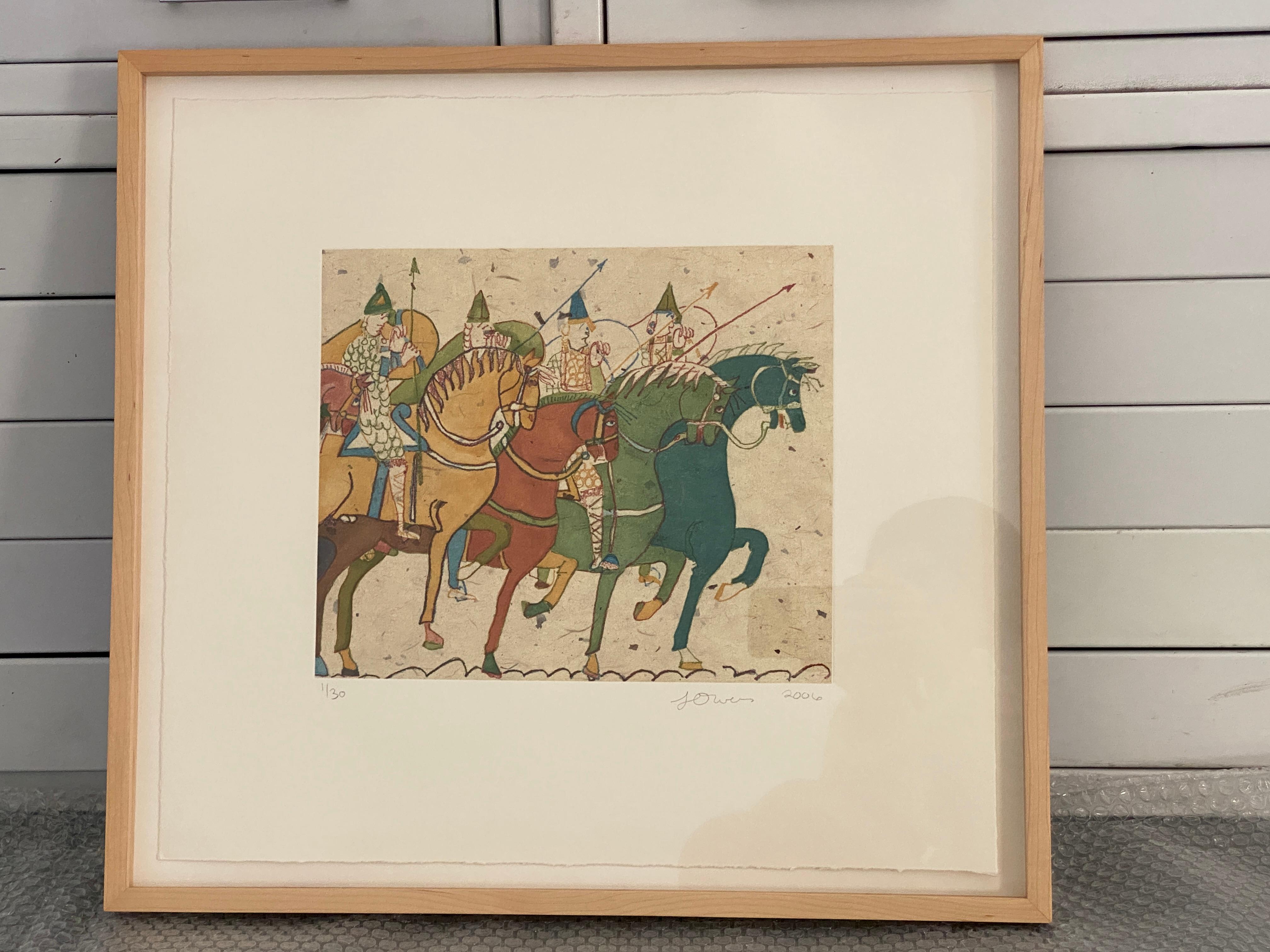 Untitled (Horses) - Beige Animal Print by Laura Owens