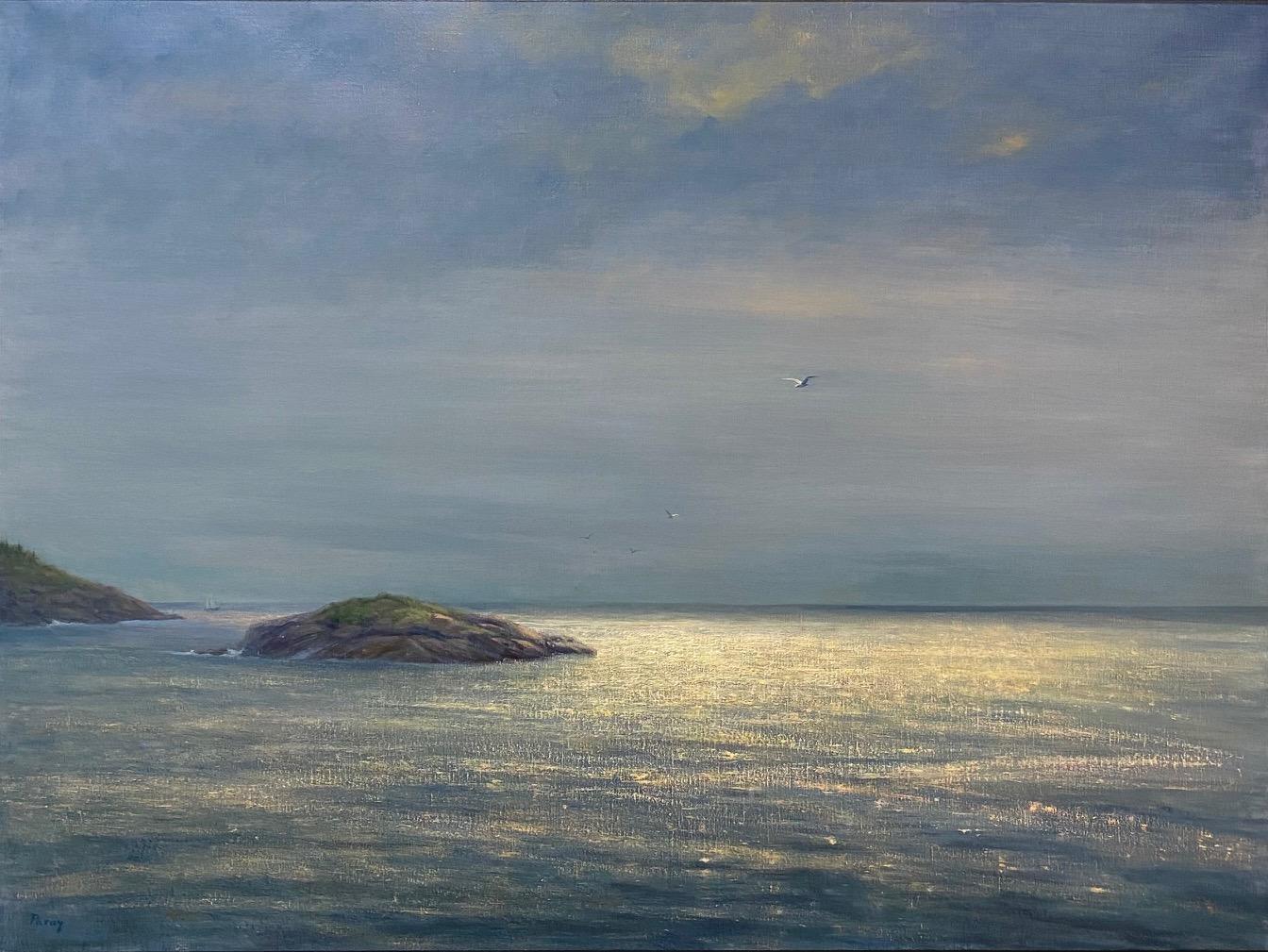 Breaking Through, pittura ad olio di paesaggio marino contemporaneo originale 36x48 - Painting di Laura Paray