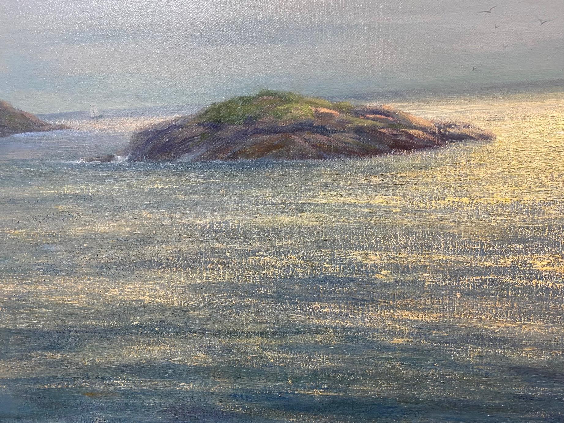 Breaking Through, original 36x48 contemporary marine landscape oil painting - Gray Landscape Painting by Laura Paray