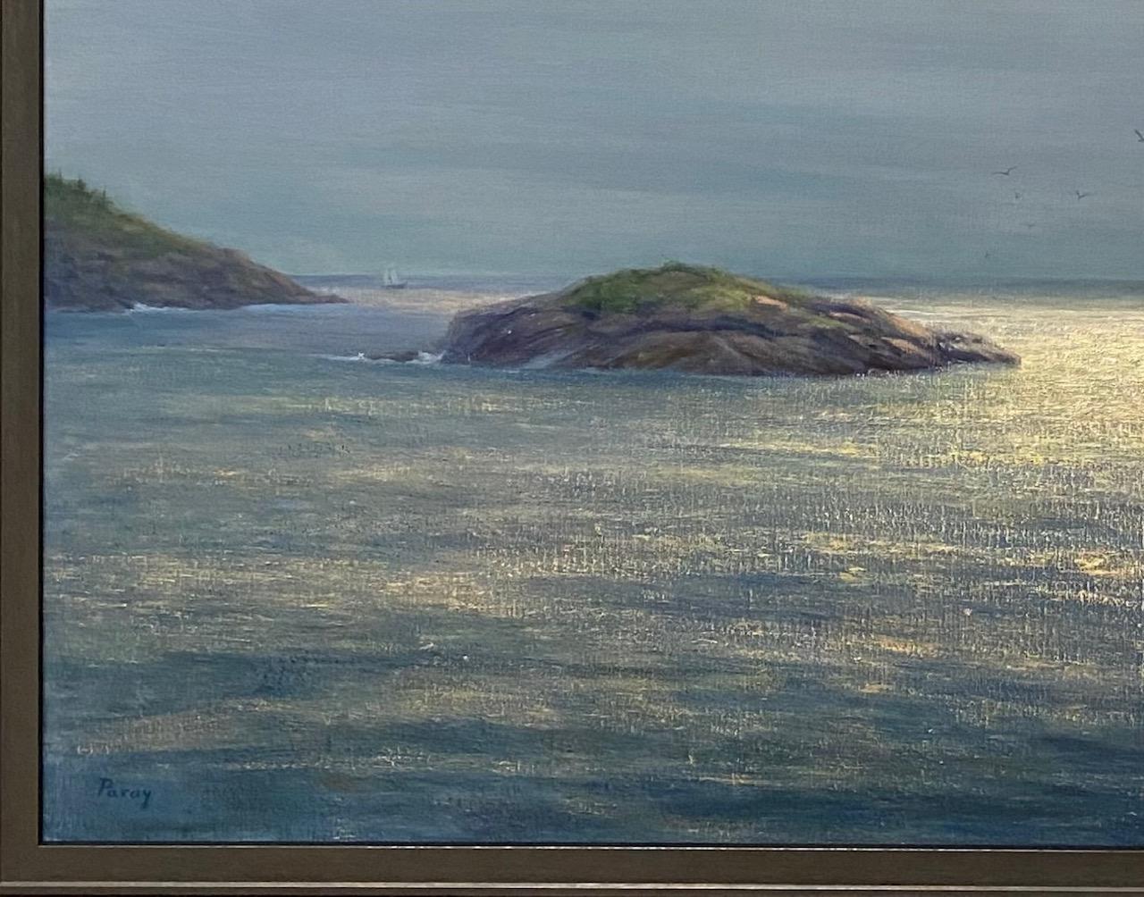 Breaking Through, pittura ad olio di paesaggio marino contemporaneo originale 36x48 in vendita 2
