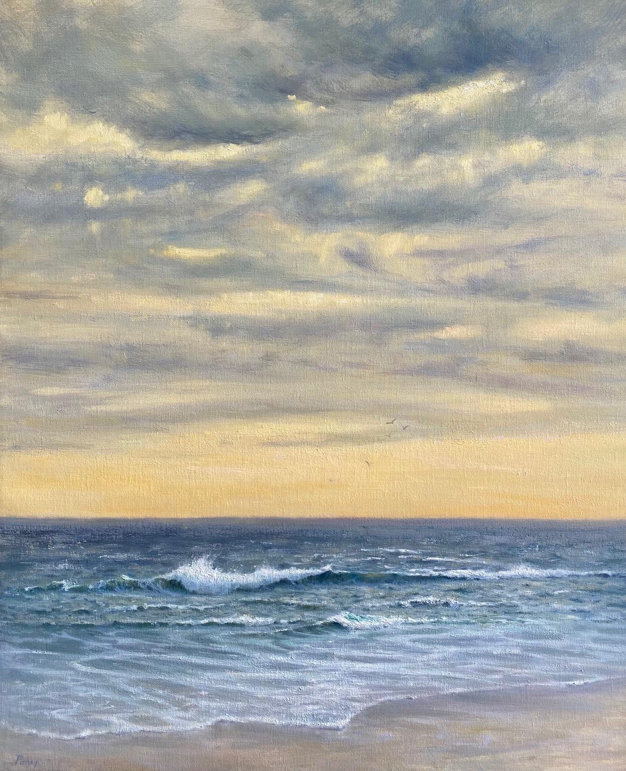 Marble Sky, original 36x30 contemporary impressionist marine landscape - Painting by Laura Paray
