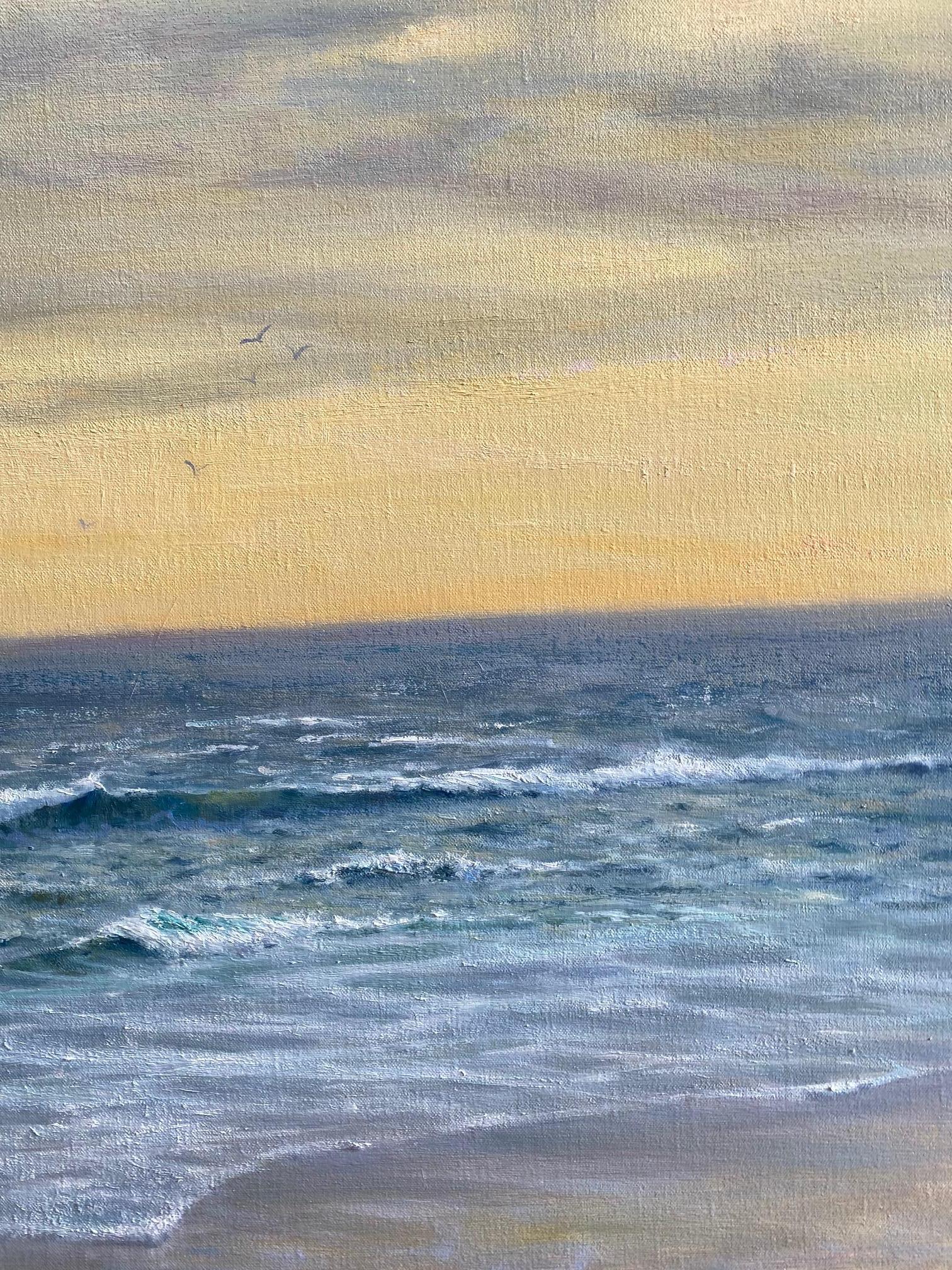 Marble Sky, original 36x30 contemporary impressionist marine landscape - Gray Landscape Painting by Laura Paray
