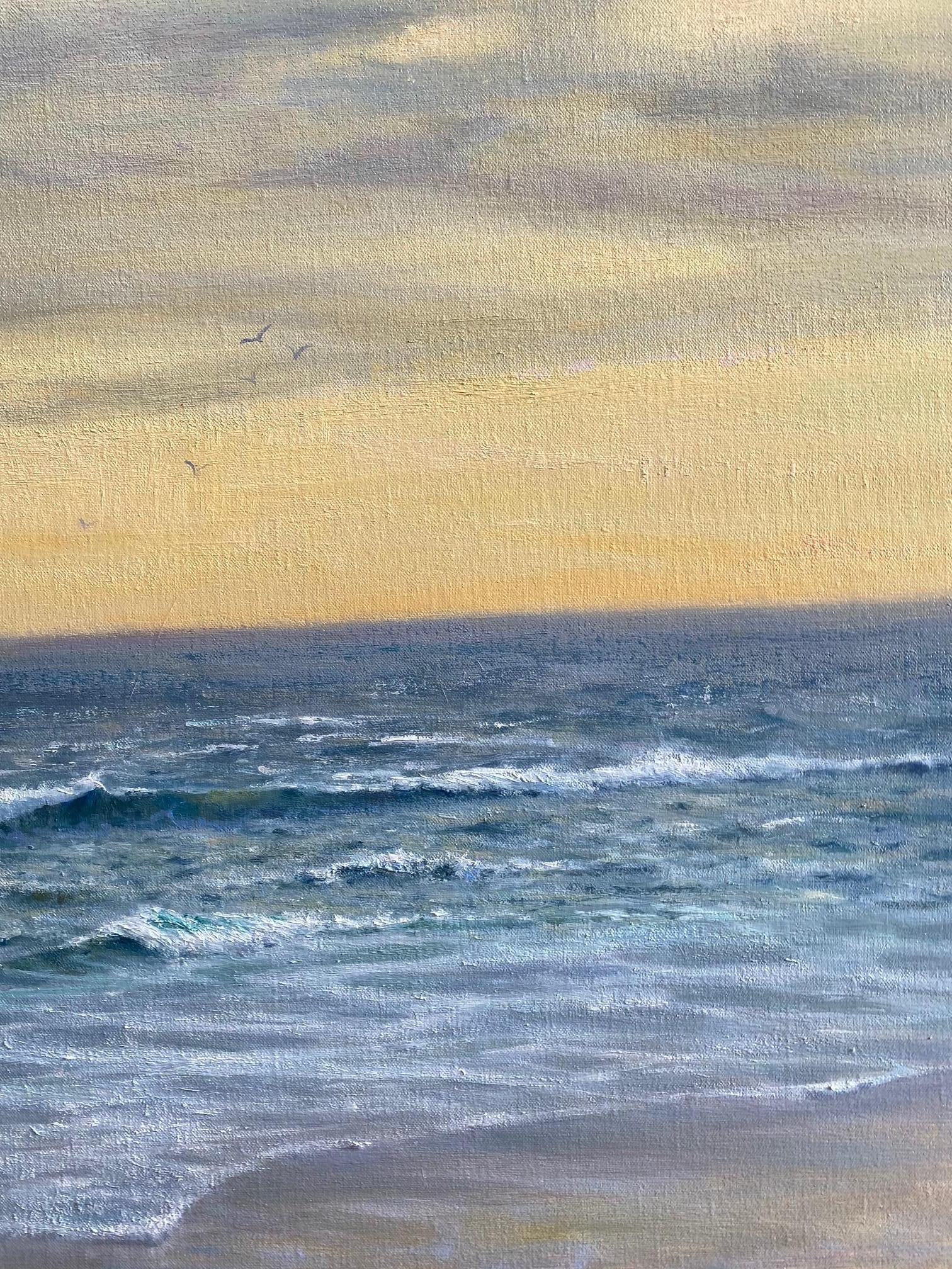 Cielo de mármol, paisaje marino impresionista contemporáneo original de 36x30 en venta 2