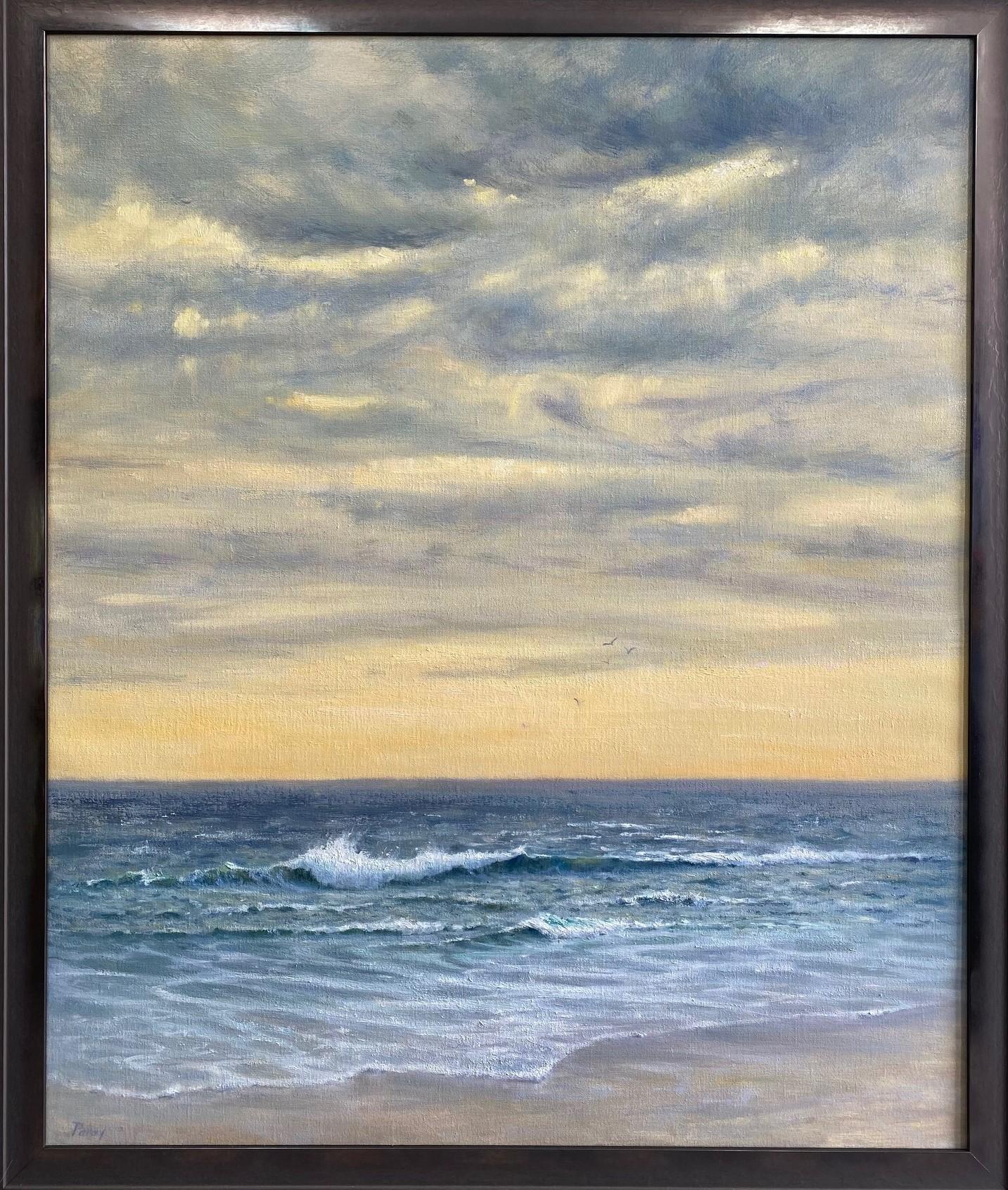 Landscape Painting Laura Paray - Le ciel en marbre, paysage marin impressionniste contemporain original 36x30