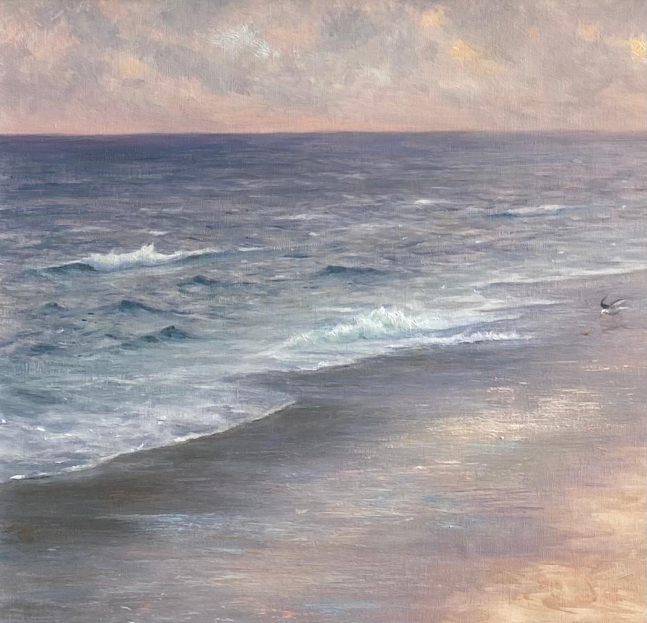 Misty Shoreline, paysage marin contemporain original 20x30 - Impressionnisme Painting par Laura Paray