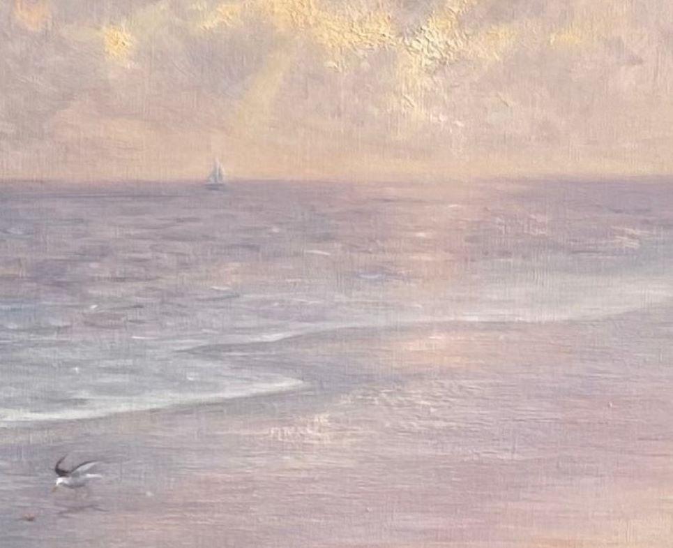 Misty Shoreline, paysage marin contemporain original 20x30 en vente 1