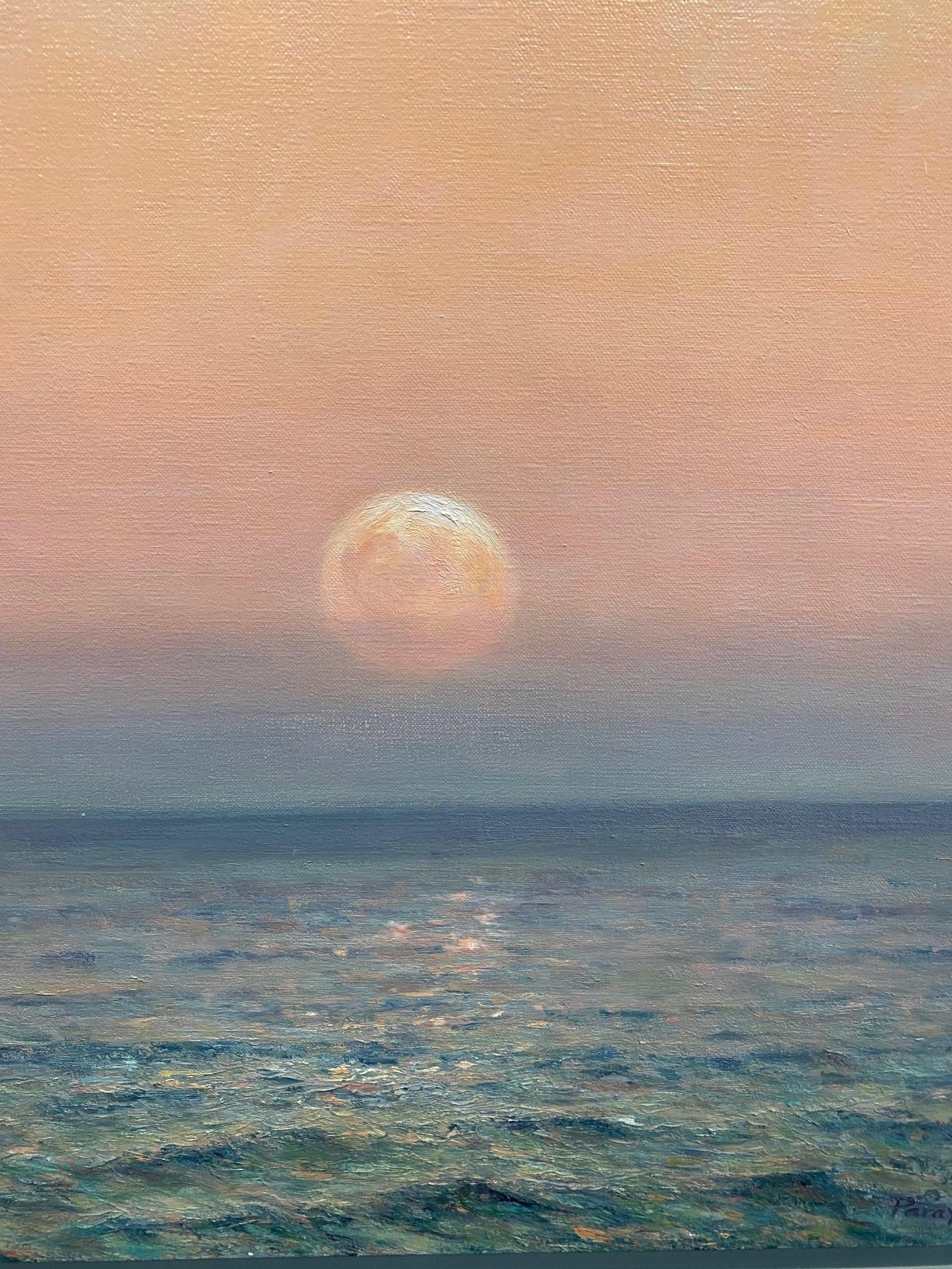 Ocean Moon Rise, original 30x24 contemporary marine landscape - Contemporary Painting by Laura Paray