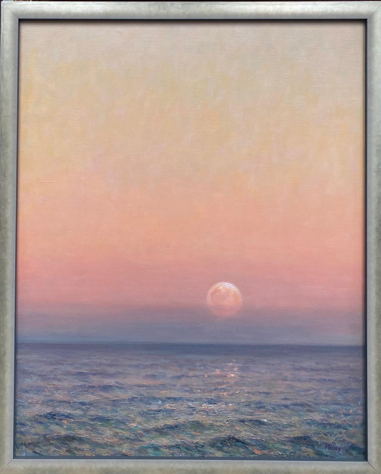 Laura Paray Landscape Painting - Ocean Moon Rise, original 30x24 contemporary marine landscape