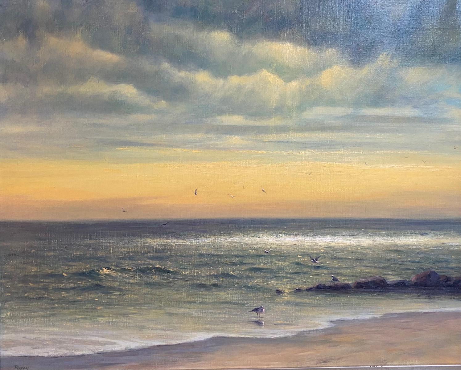 Sun Streaming, 24x30 paysage marin impressionniste original - Painting de Laura Paray