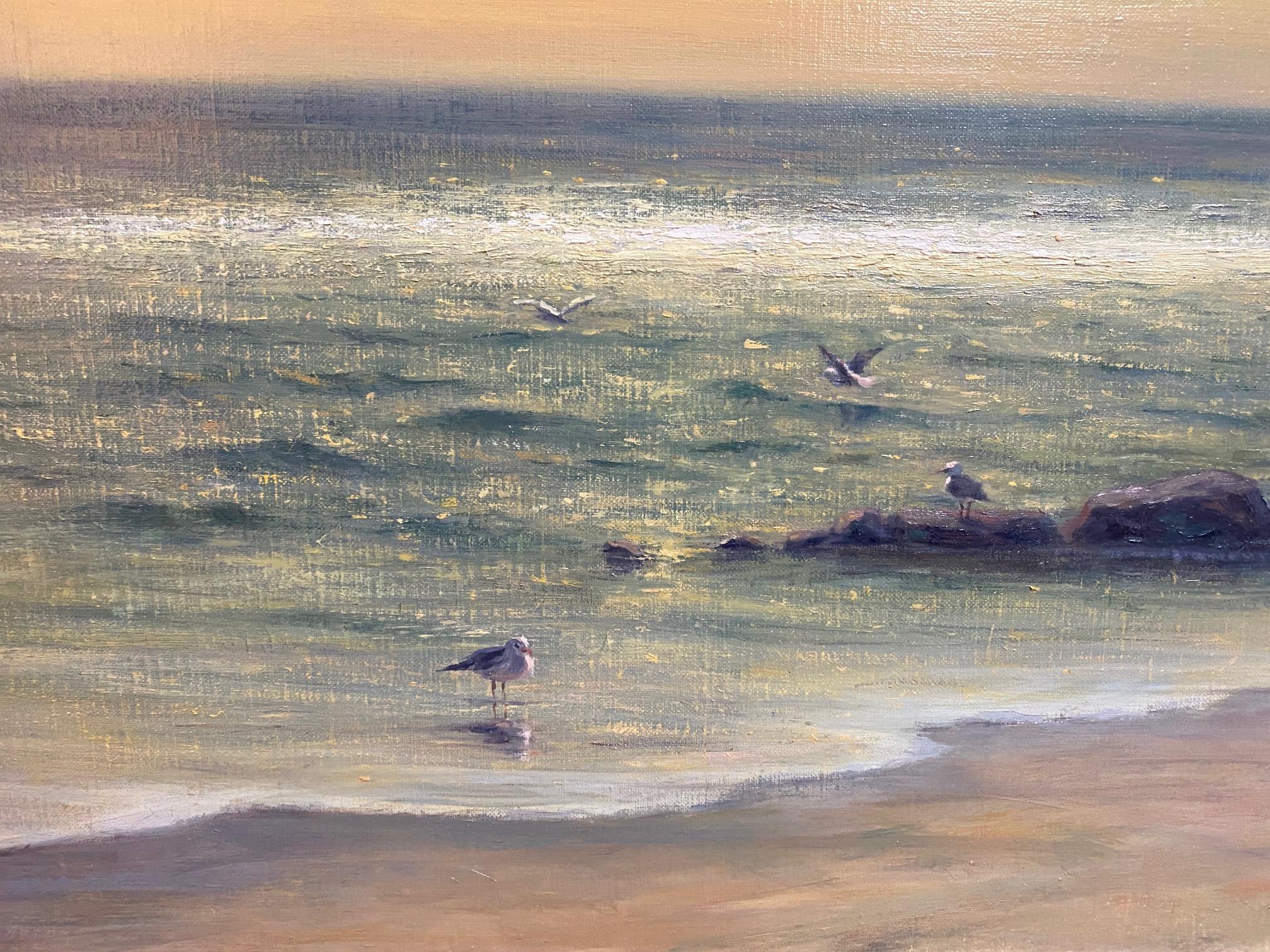 Sun Streaming, 24x30 paysage marin impressionniste original - Impressionnisme Painting par Laura Paray