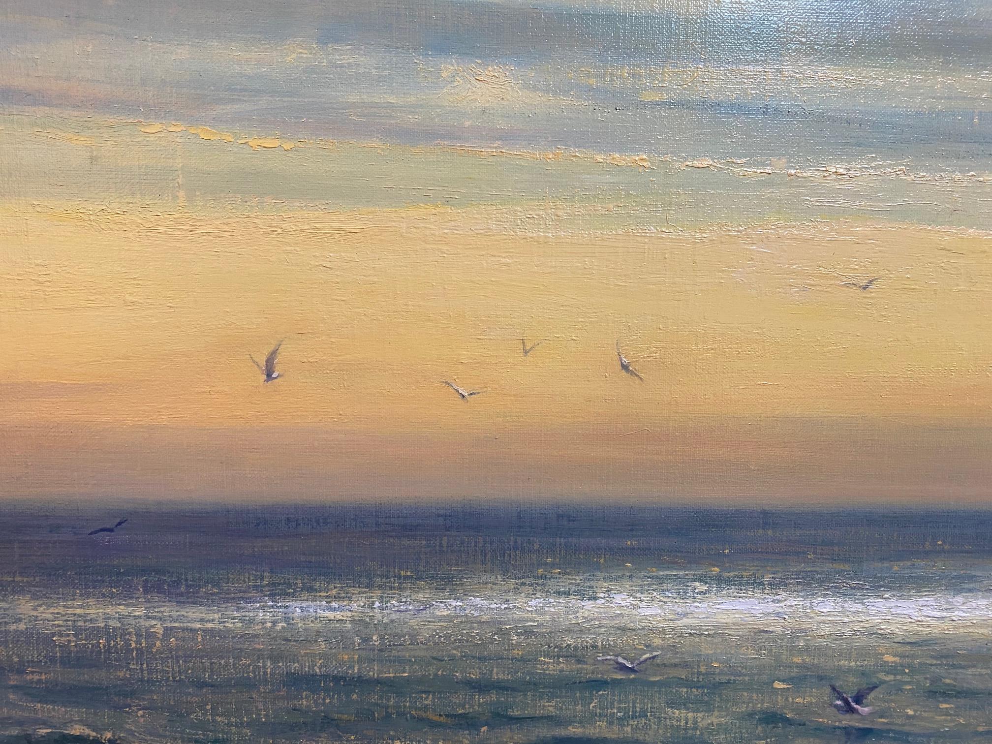Sun Streaming, 24x30 original impressionist marine landscape - Gray Animal Painting by Laura Paray
