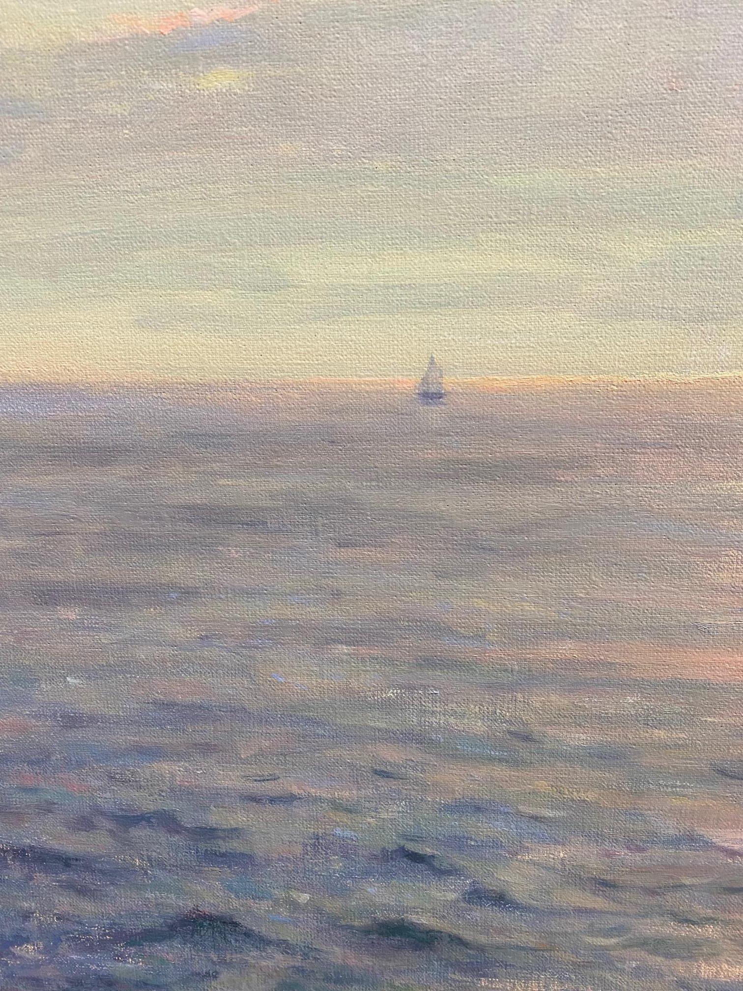 Sunset Glow, original 30x40 impressionist marine landscape - Impressionist Painting by Laura Paray