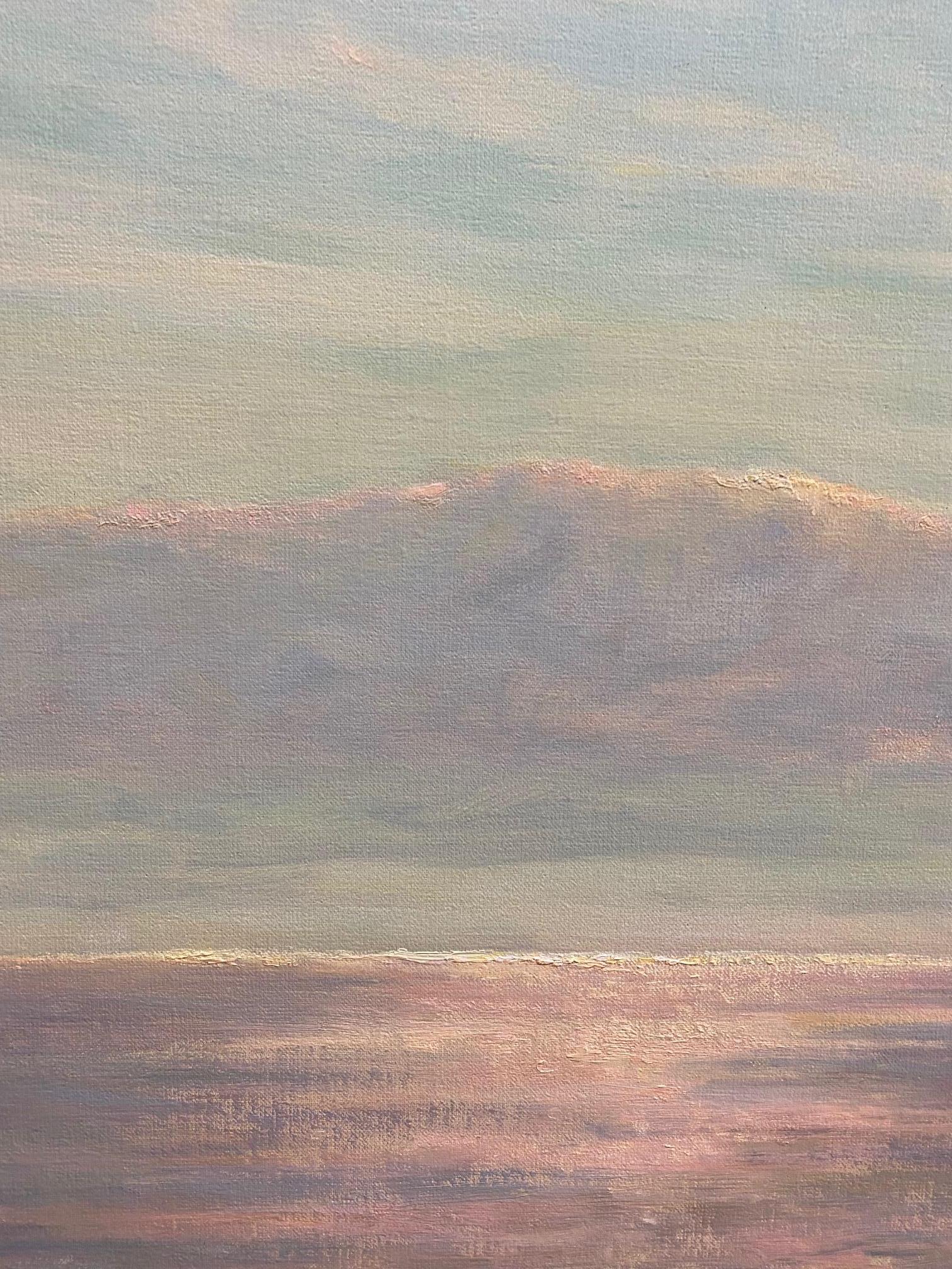 Sunset Glow, original 30x40 impressionist marine landscape - Gray Landscape Painting by Laura Paray