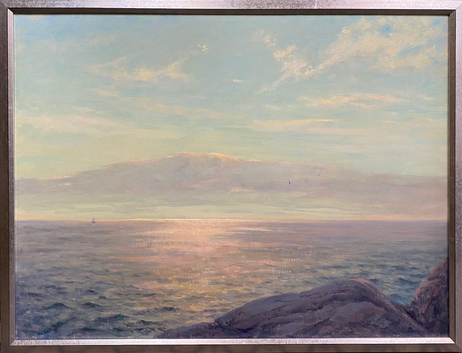 Laura Paray Landscape Painting - Sunset Glow, original 30x40 impressionist marine landscape